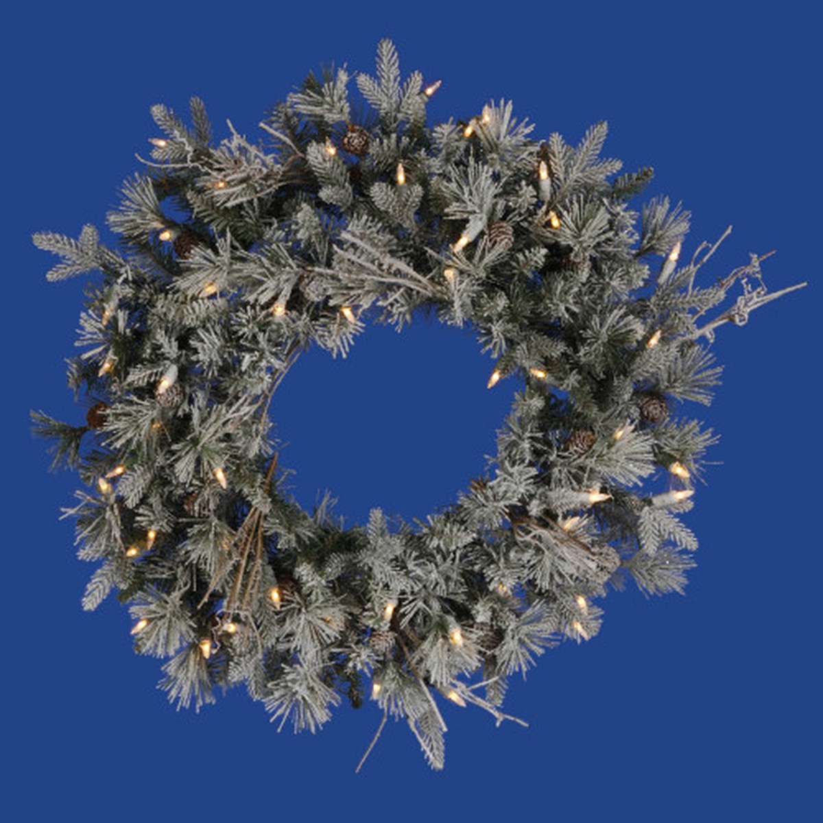 Pre-Lit Frosted Whistler Fir Artificial Christmas Wreath – 24-Inch, Clear Dura Lit Lights