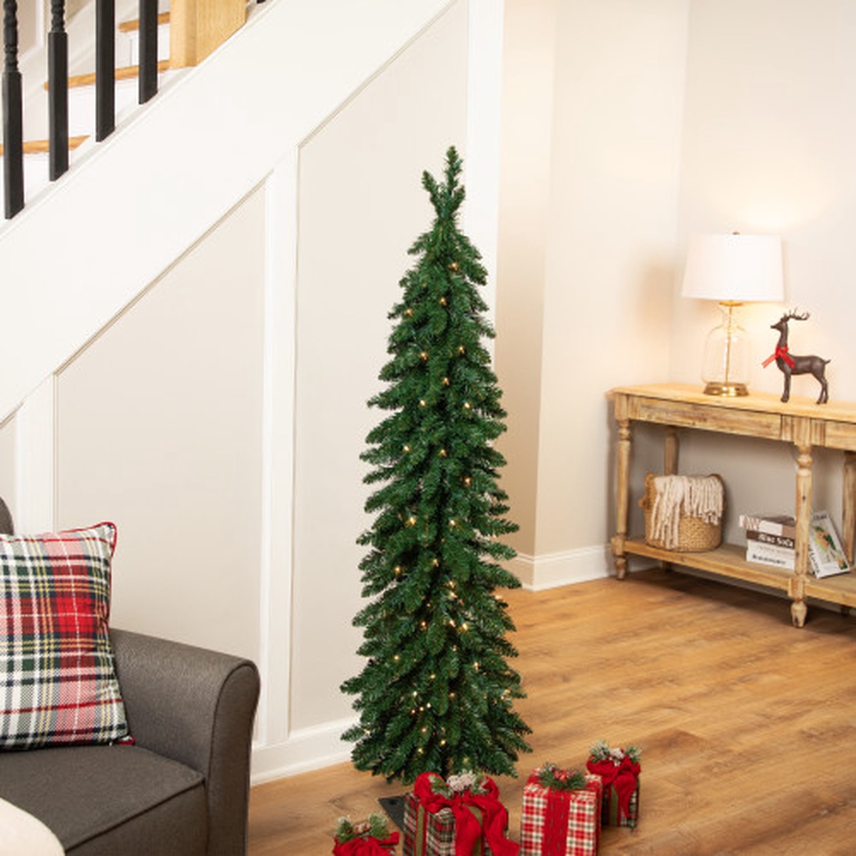 Pre-Lit Pencil Alpine Artificial Christmas Tree - 5' - Clear Lights