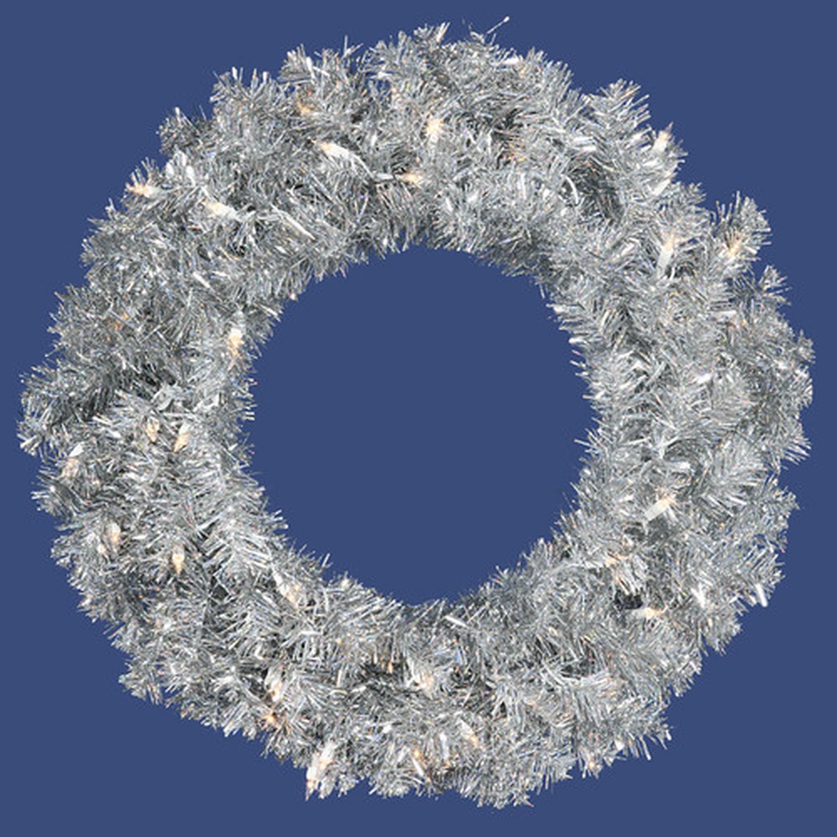 Pre-Lit Sparkling Silver Artificial Christmas Wreath - 24-Inch, Clear Lights