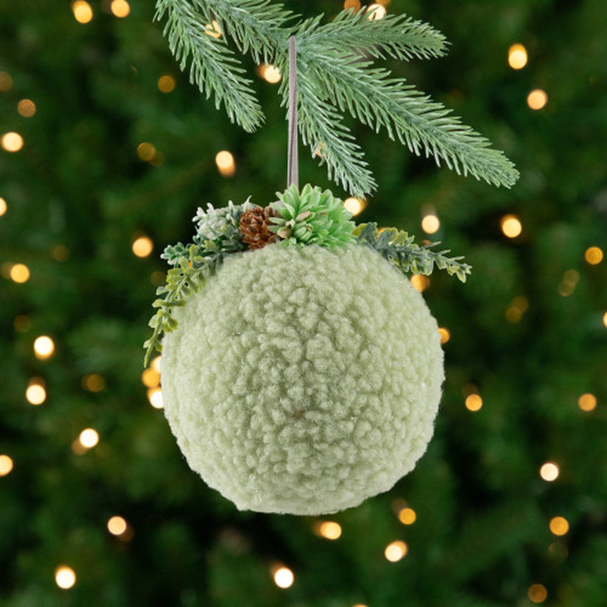 Winter Foliage Plush Christmas Ball Ornament – 4″ – Tea Green