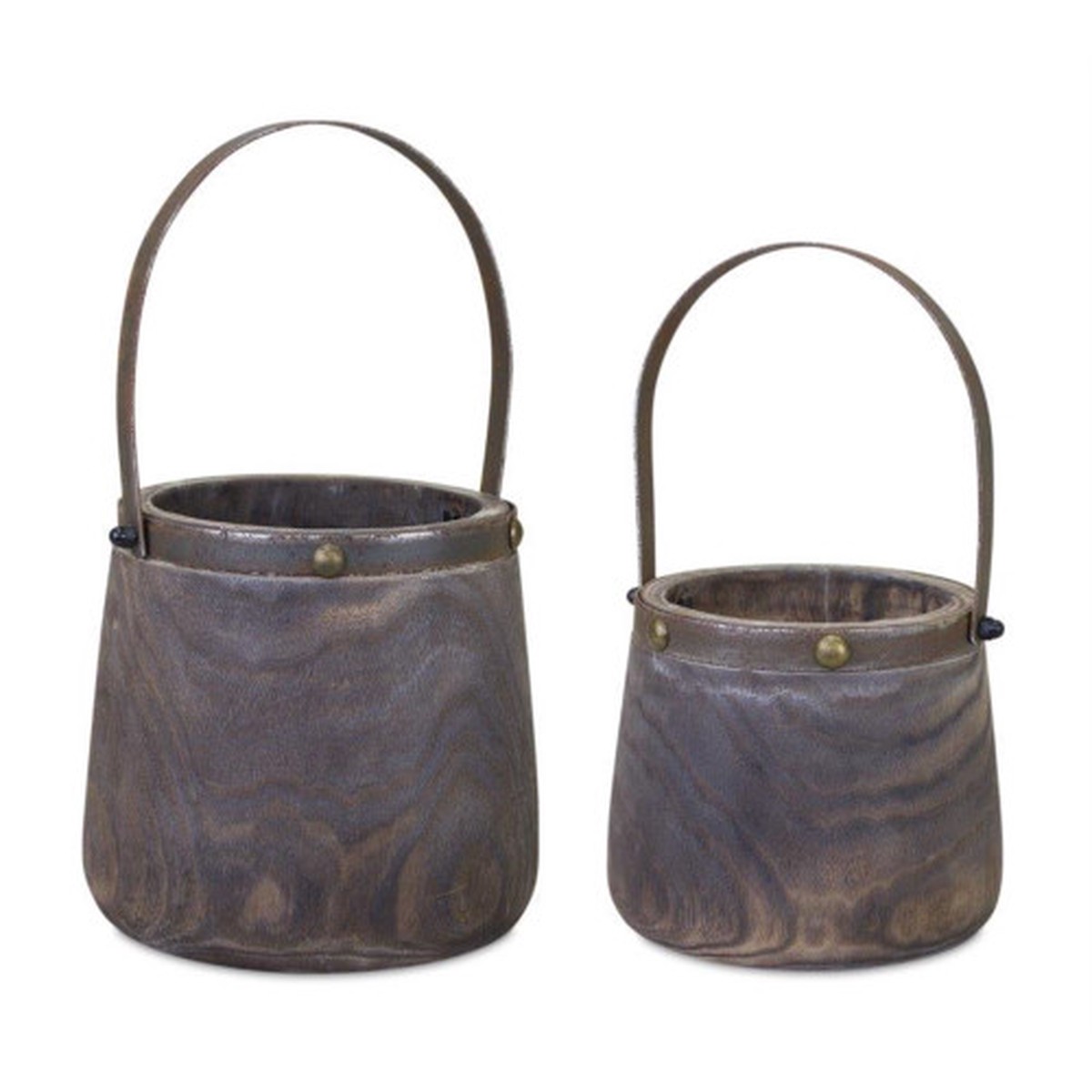 Wooden Pail Planters with Handle – 14″ – Set of 2