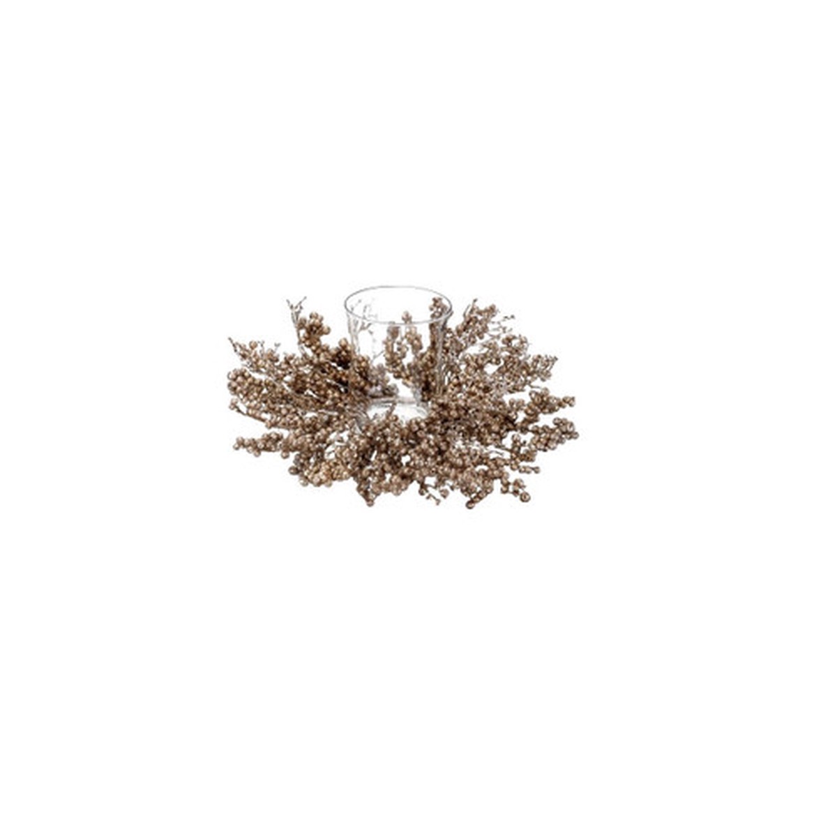 11” Gold Berry and Sequin Twig Christmas Candle Holder