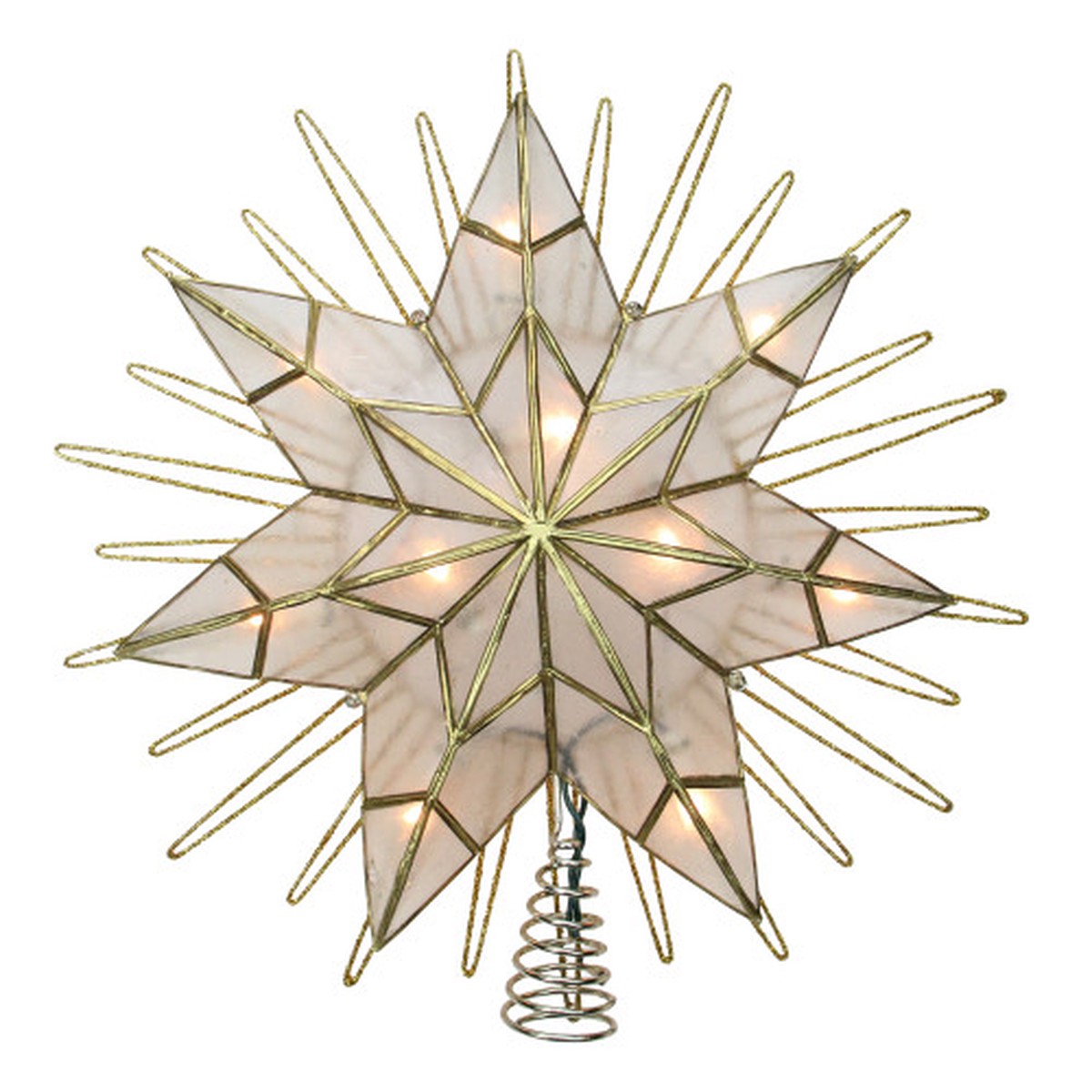 14″ Lighted Capiz Sunburst 7-Point Star Christmas Tree Topper, Clear Lights