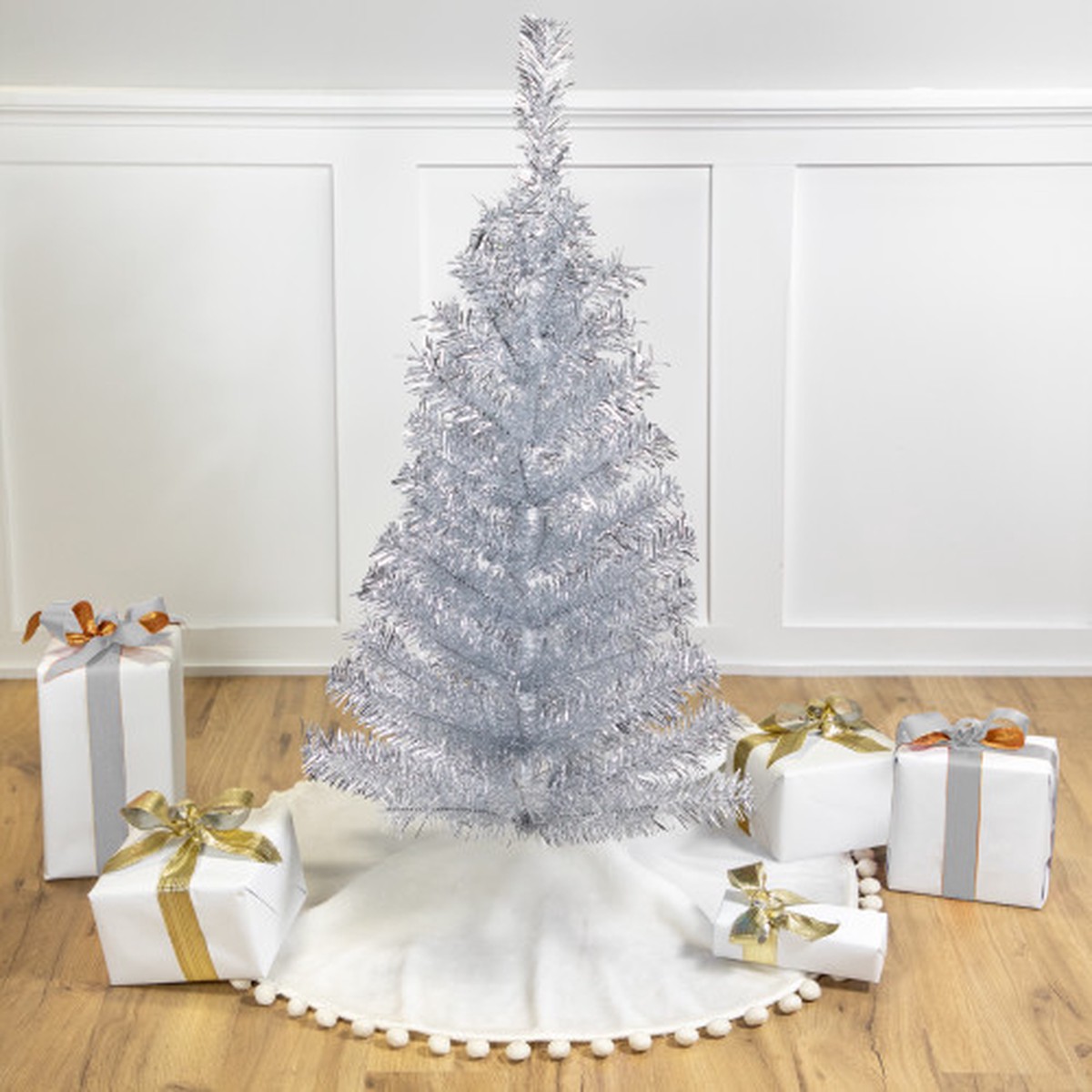 3′ Artificial Tinsel Christmas Tree – Silver – Unlit