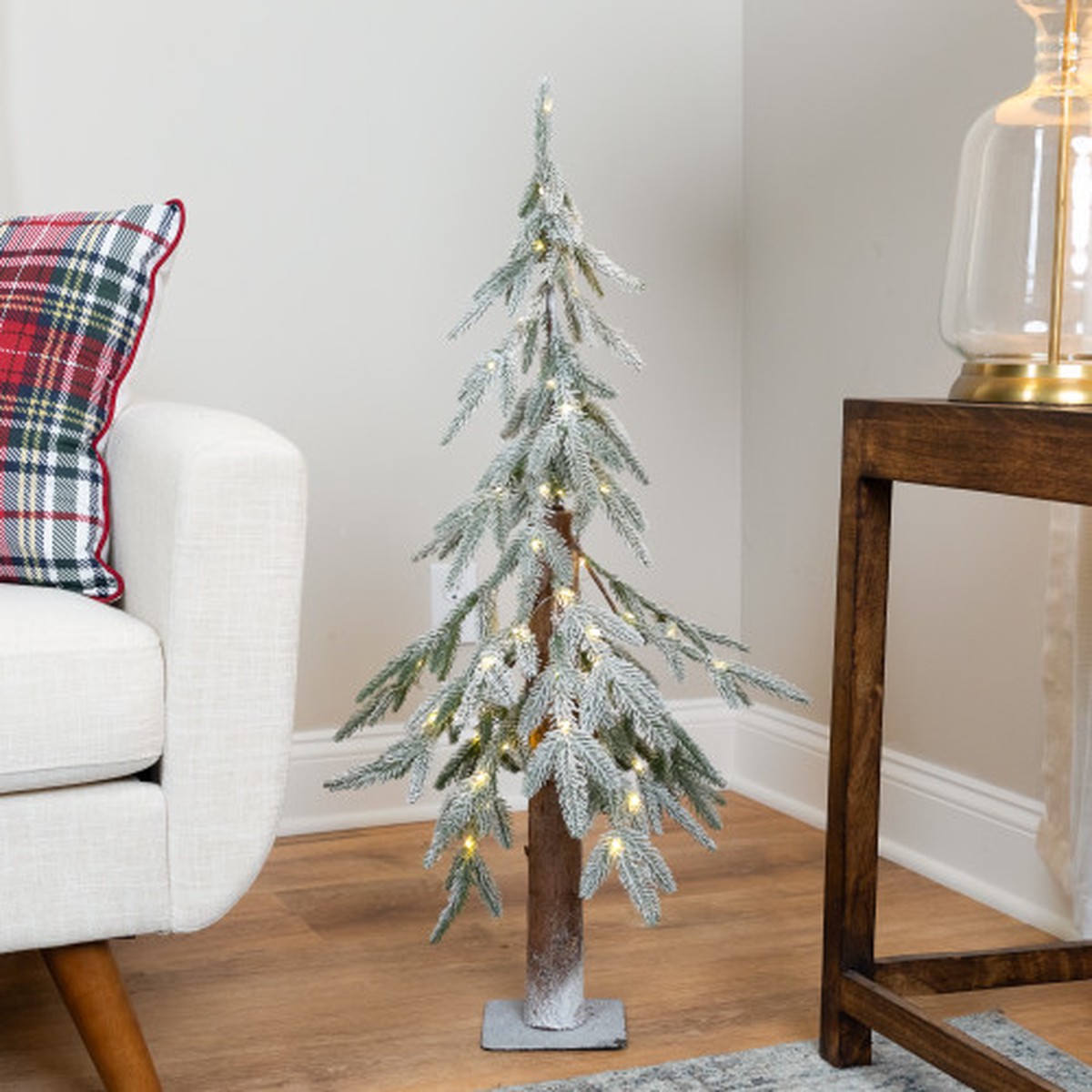 3′ Real Touch Pre-Lit Flocked Battery Operated Alpine Artificial Christmas Tree – Clear LED Lights