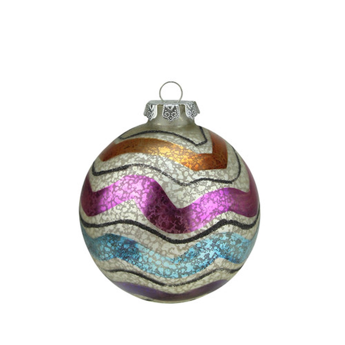 4.5″ Merry & Bright White Mercury Glass Striped Christmas Ball Ornament