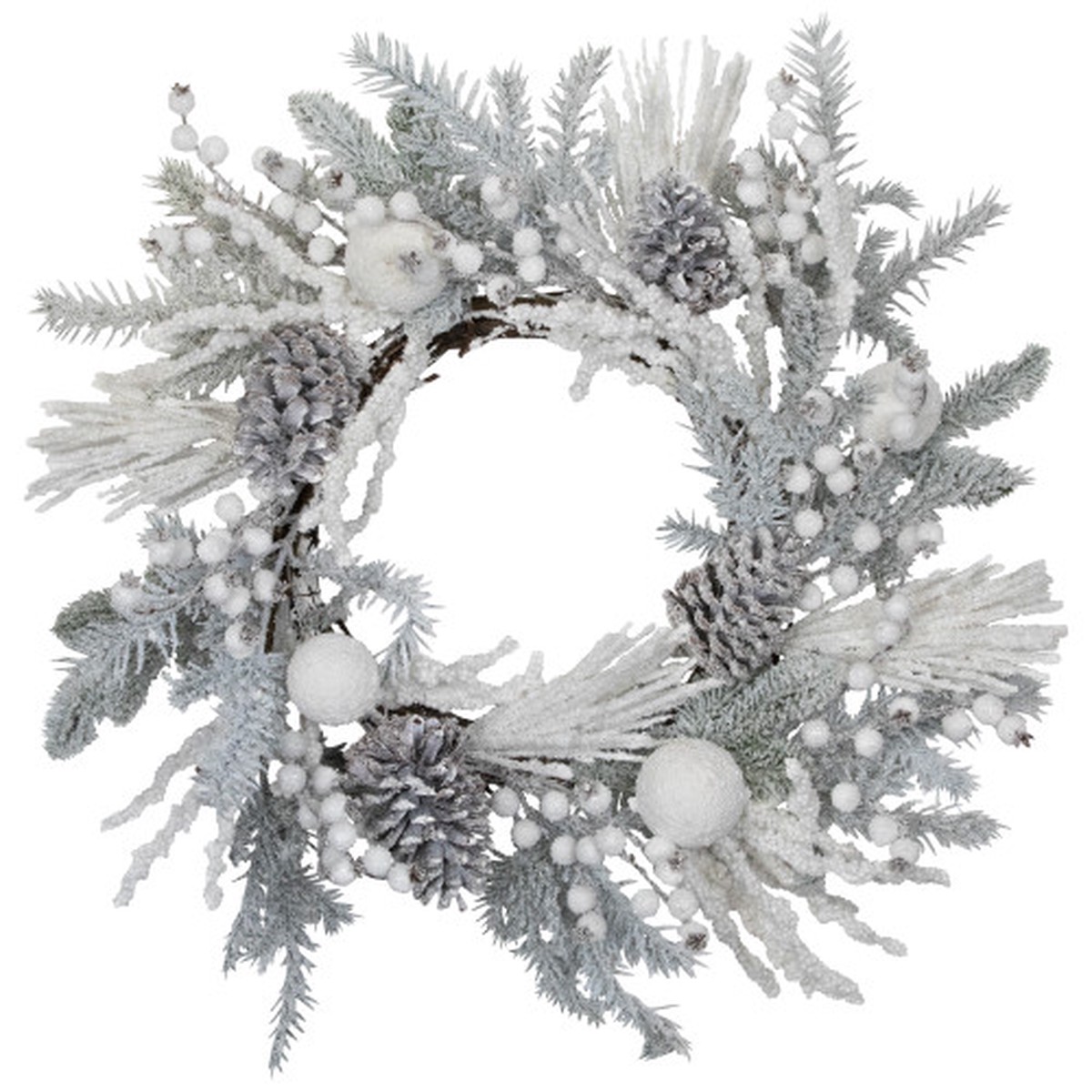 Flocked Berries and Pinecones Artificial Pine Christmas Wreath – 26″ – Unlit