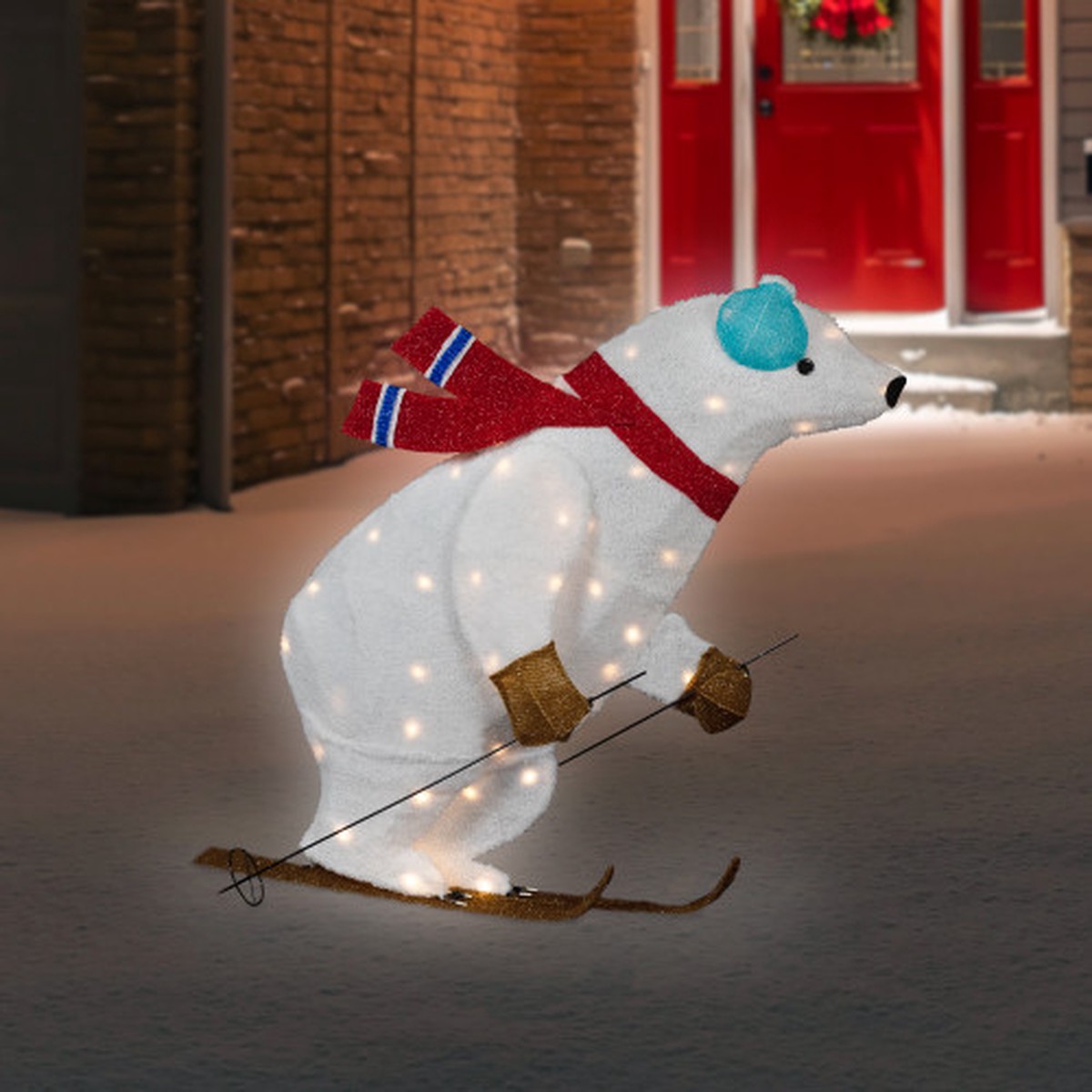 Lighted Skiing Polar Bear Outdoor Christmas Decoration – 40″ – Warm White LED