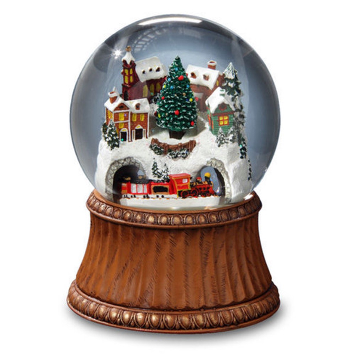 Musical Rotating Mountain Village Silver Bells” Christmas Water Globe Glittering Snow Dome