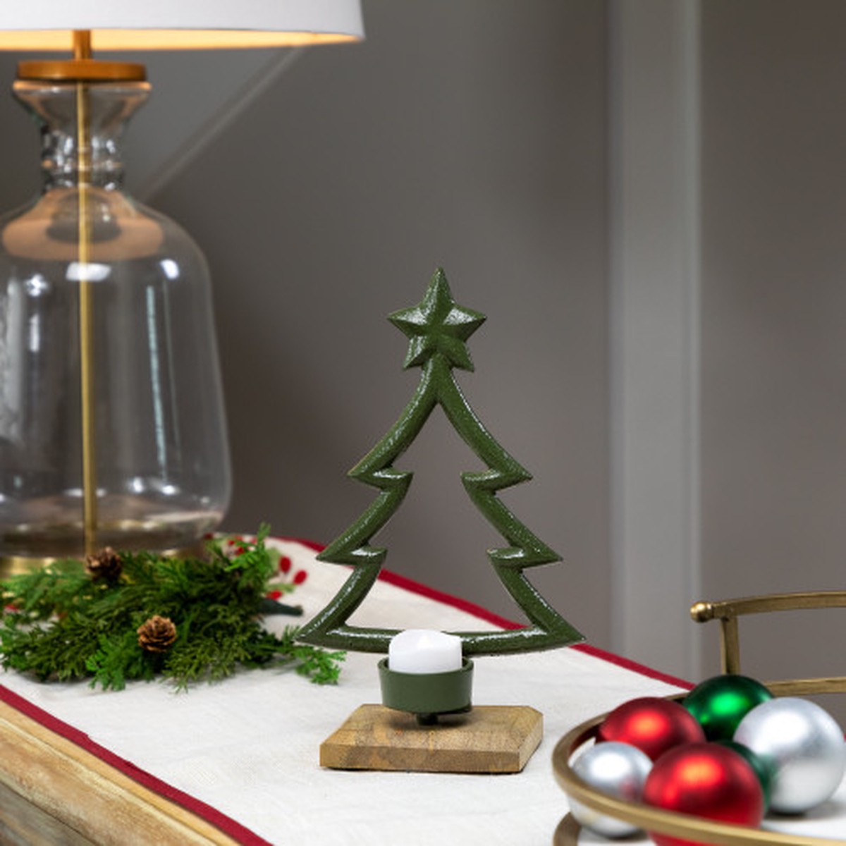 Winter Tree with Star Topper Metal Christmas Tealight Holder – 9.5″