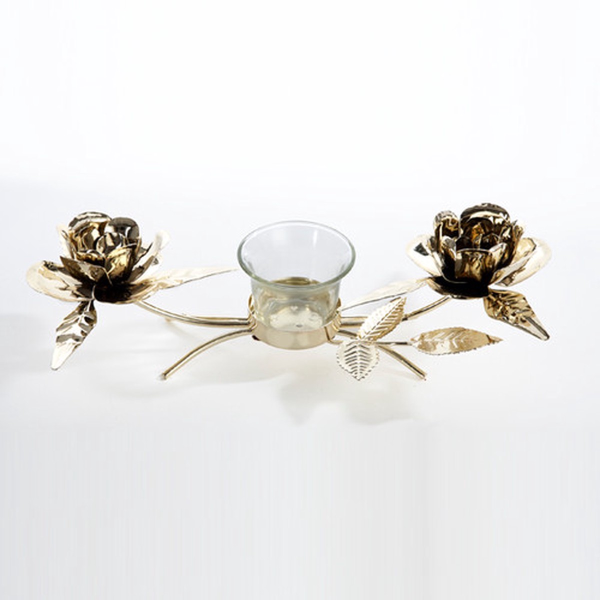 10.5″ Clear and Gold Rose Christmas Candle Holder