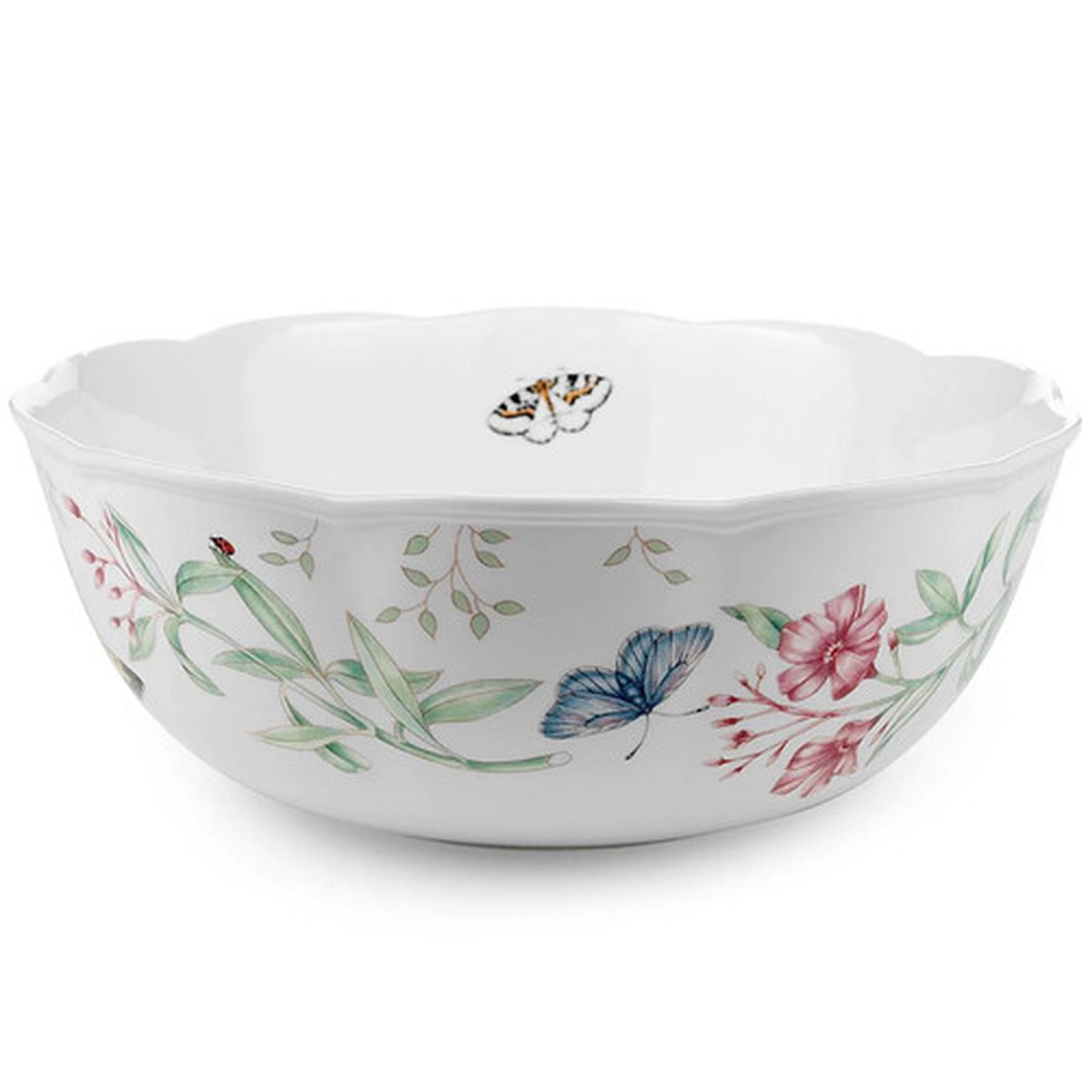 10″ White and Green Butterfly Meadow Large Serving Bowl