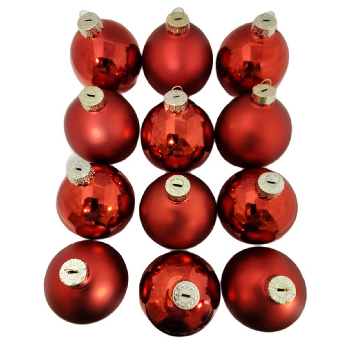 2-Finish Glass Christmas Ball Ornaments – 2.75″ (70mm) – Red – 12ct