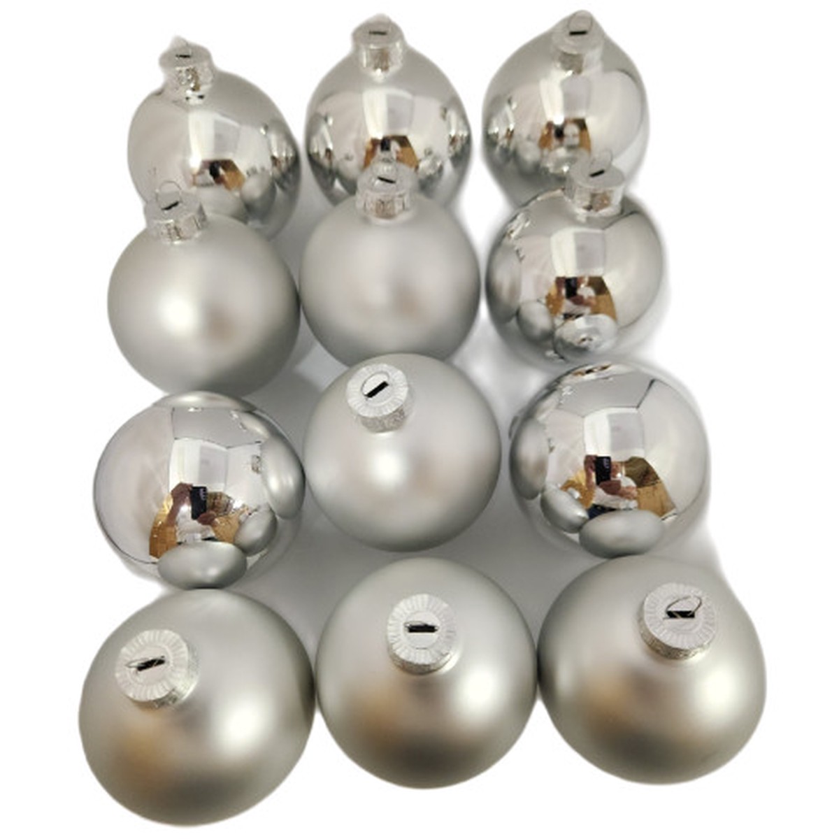 2-Finish Glass Christmas Ball Ornaments – 2.75″ (70mm) – Silver – 12ct