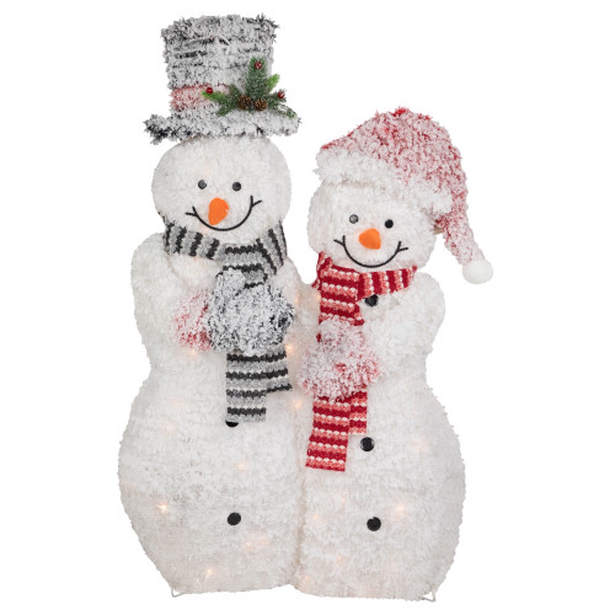 39″ Lighted Snowy Tinsel Snowman Couple Outdoor Christmas Decoration