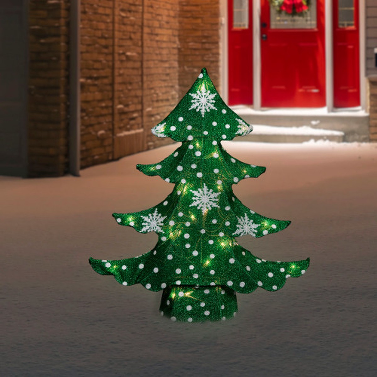 3D Lighted Christmas Tree Outdoor Decoration – 20″ – Green and White – Clear Lights