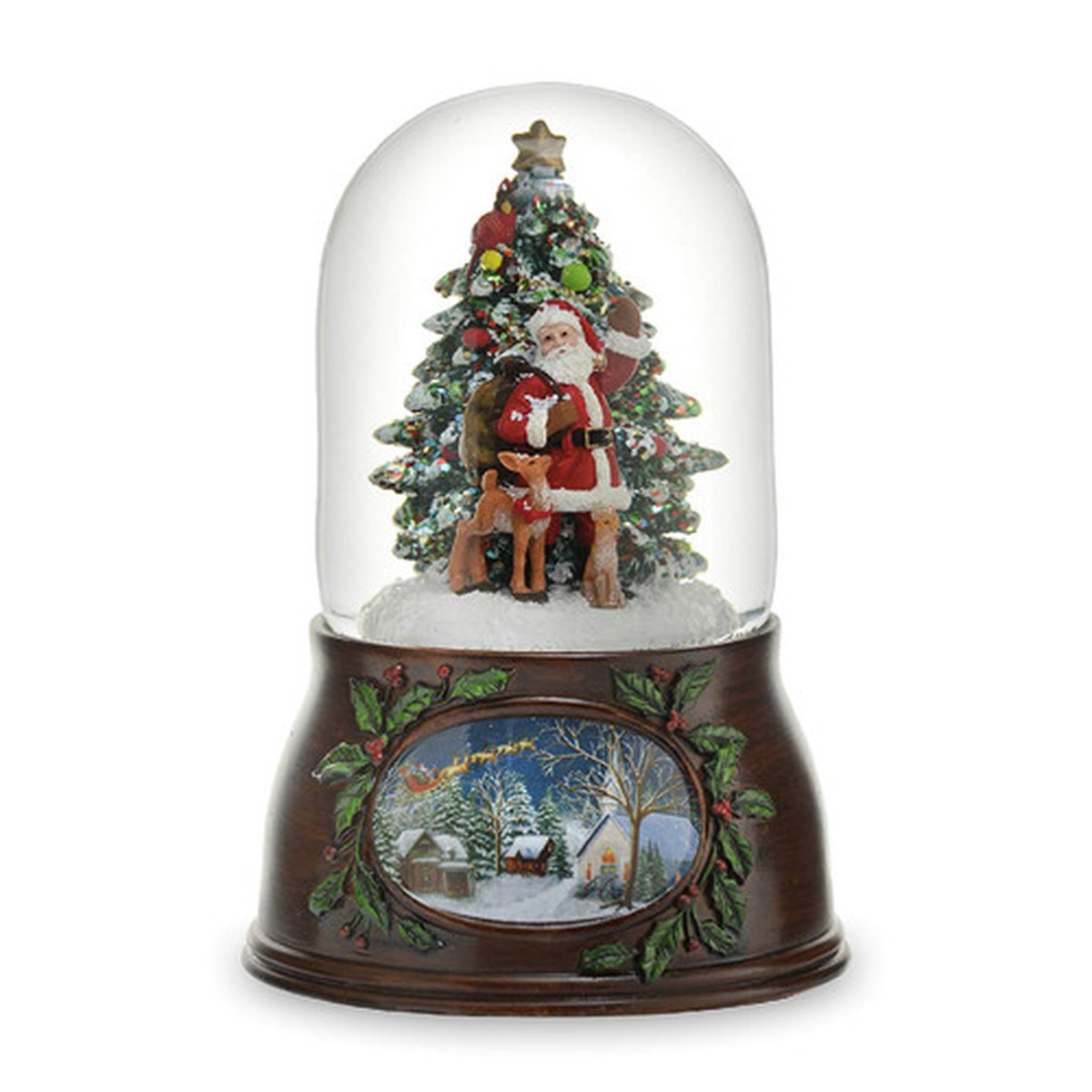 6″ Santa with Rudolph and Tree Musical Snow Globe