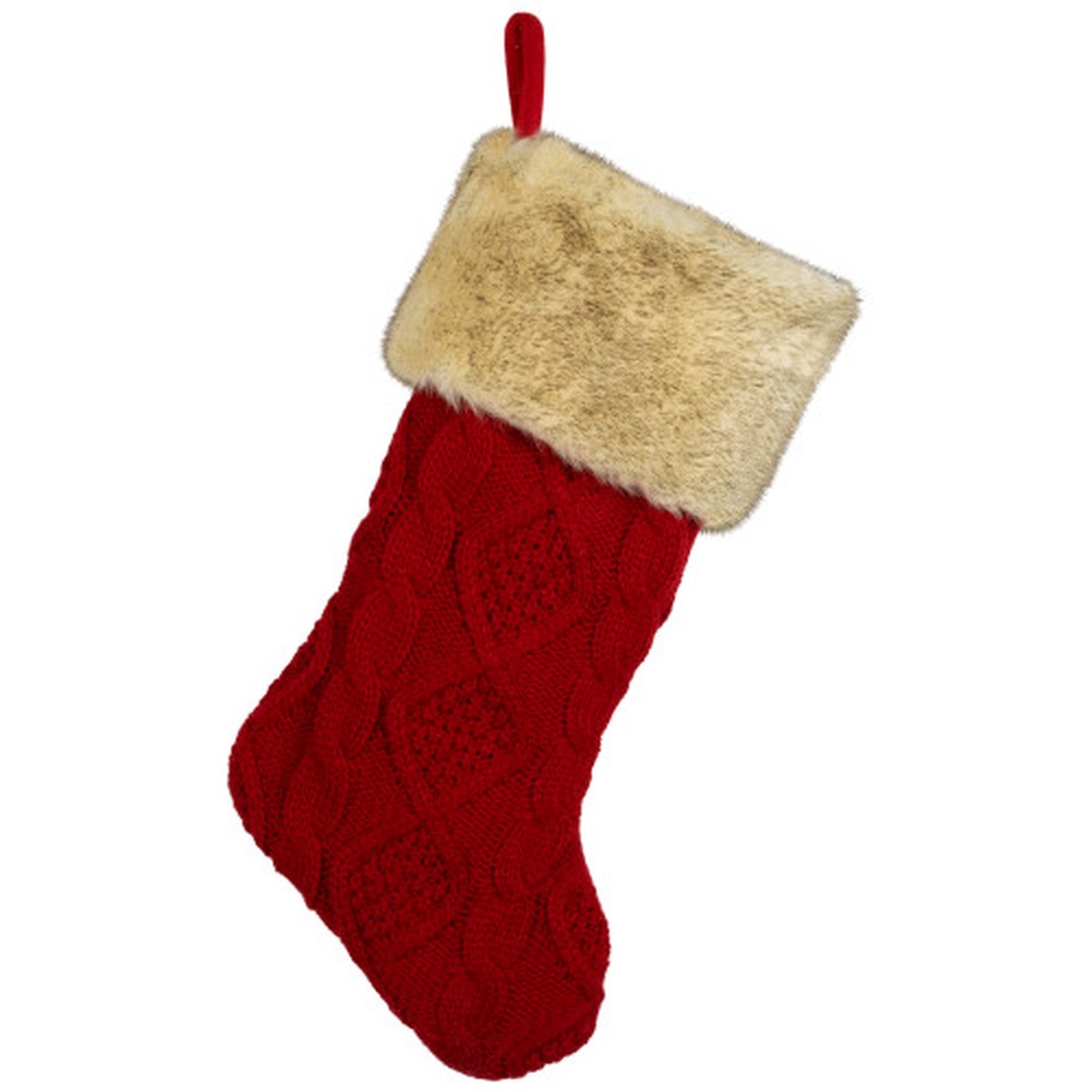 Cable Knit Christmas Stocking – 20.5″ – Red and Beige