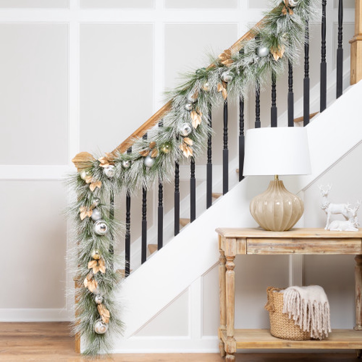 Flocked Pine and Ornaments Artificial Christmas Garland – 10′ x 15″ – Unlit