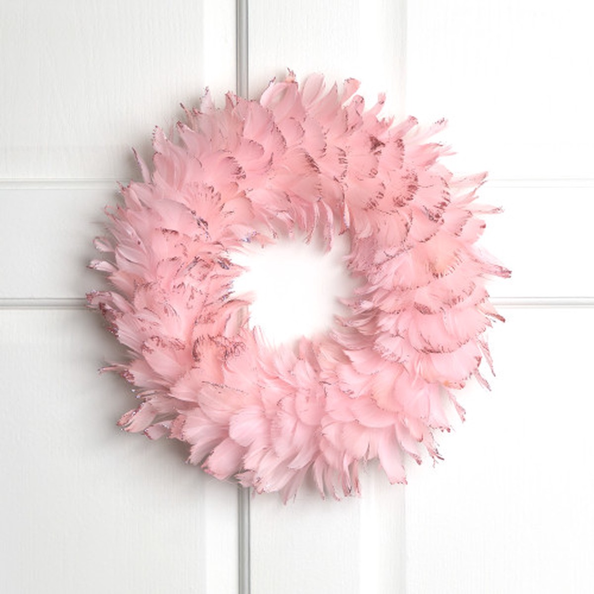 Glittered Feathers Small Artificial Christmas Wreath - 14.5" - Unlit - Pink