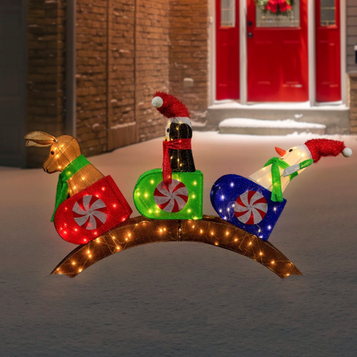 Lighted Winter Friends Christmas Coaster Outdoor Decoration – 4.5′ – LED Warm White