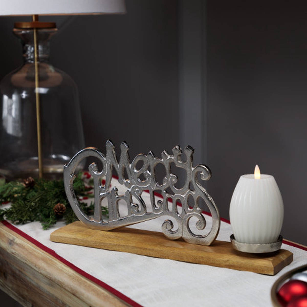 “Merry Christmas” Metal Sign Votive Candle Holder -15.5″