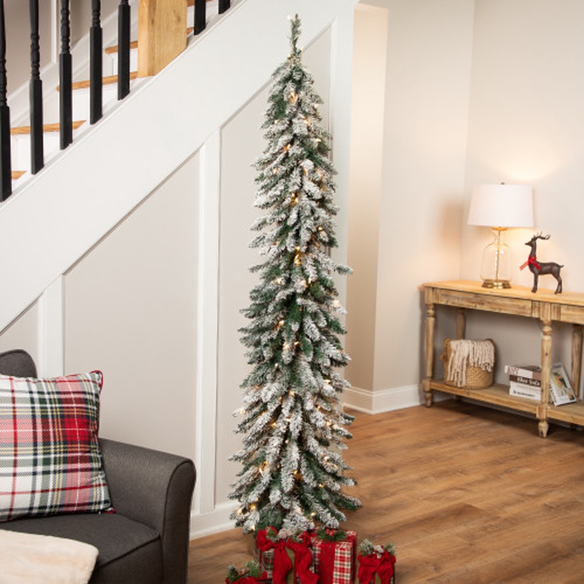 Pre-Lit Pencil Flocked Alpine Artificial Christmas Tree - 6' - Clear Lights