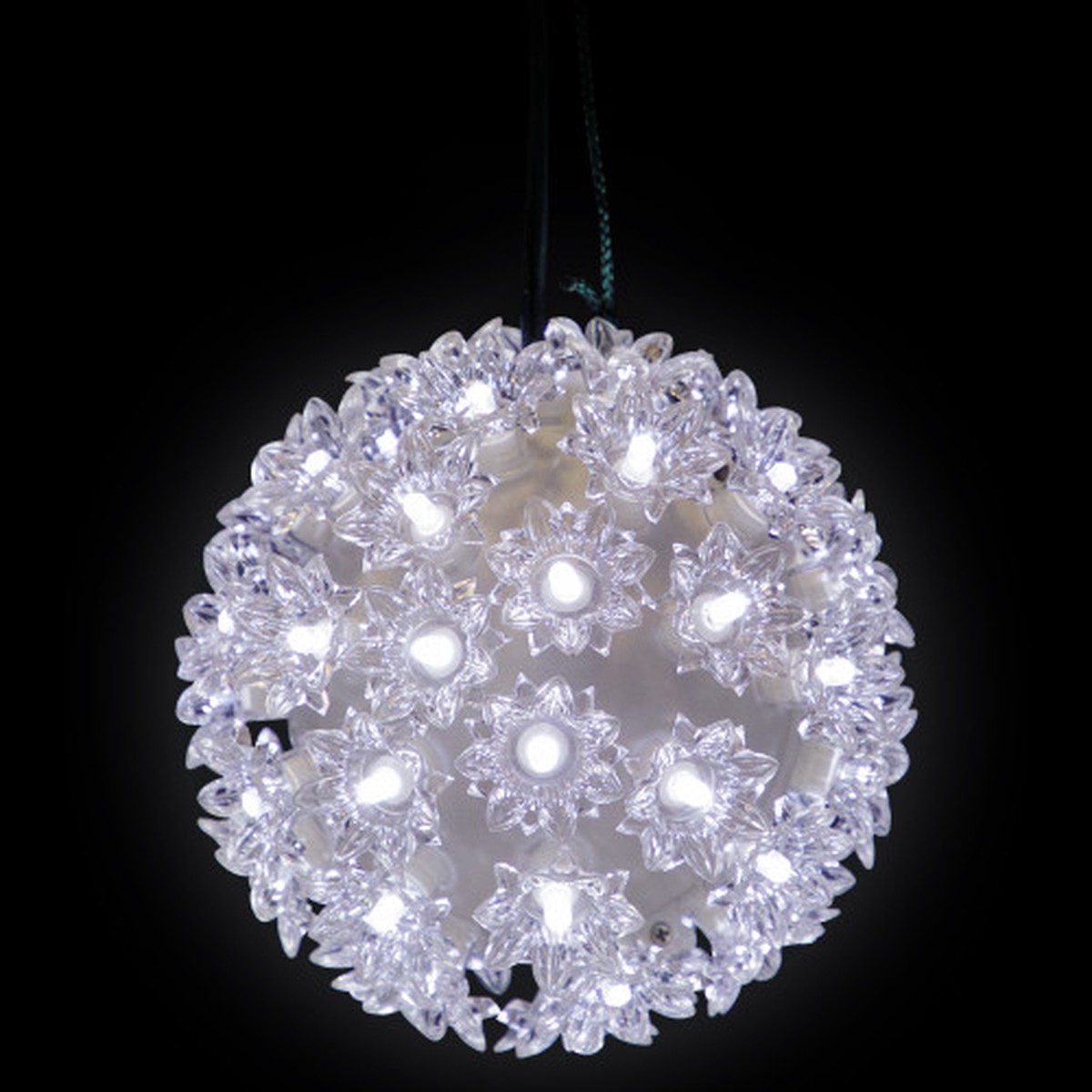 Pure White LED Lighted Starlight Hanging Sphere Outdoor Christmas Decoration – Green Wire
