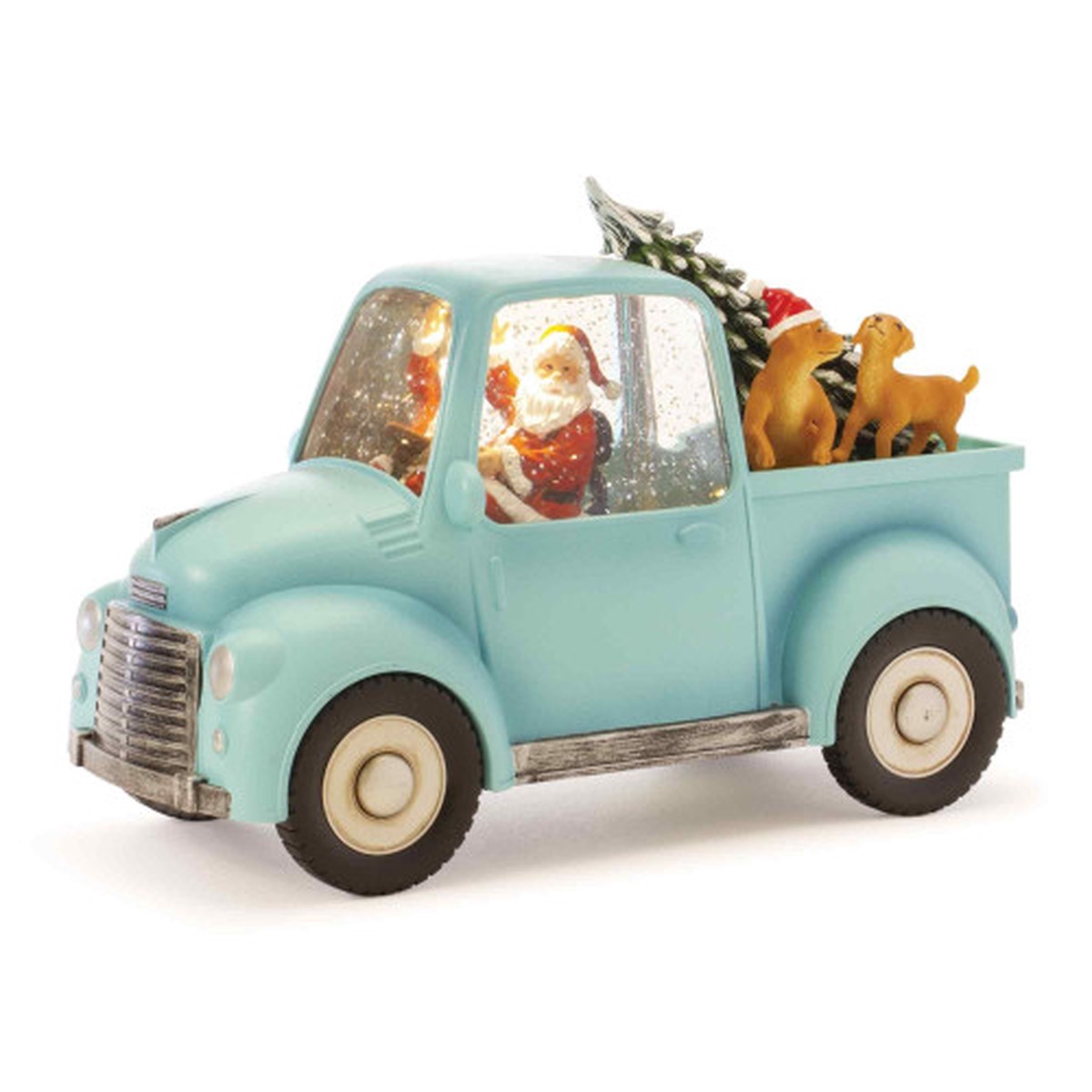 Santa and Dogs in Truck LED Lighted Christmas Snow Globe – 8.75″