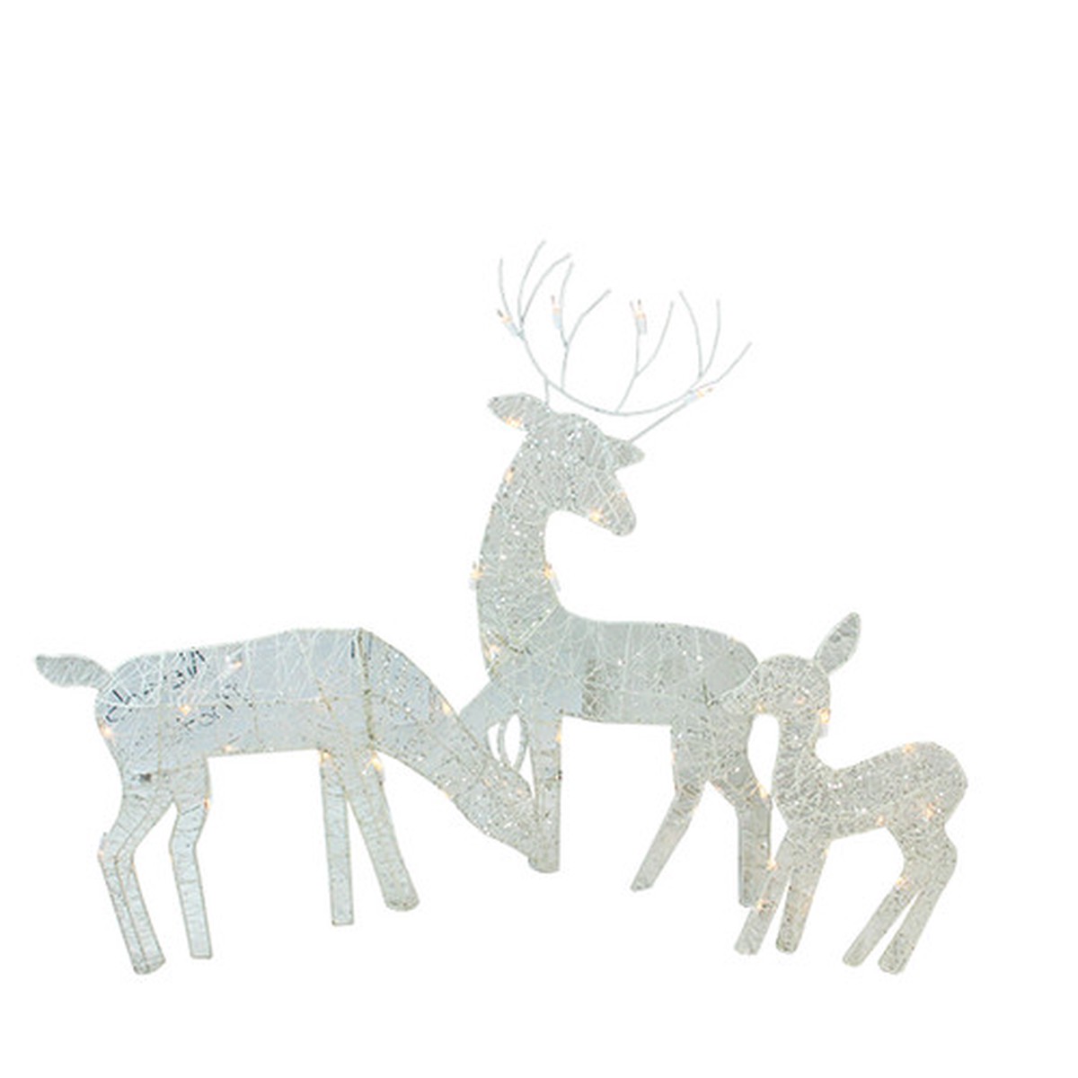 Set of 3 White Glittered Lighted Christmas Outdoor Decors 30″