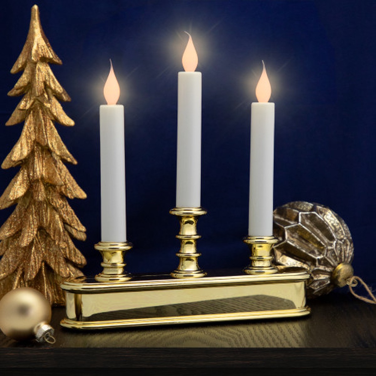 10″ 3-Light LED Candolier Window Candles – White and Gold – Set of 4