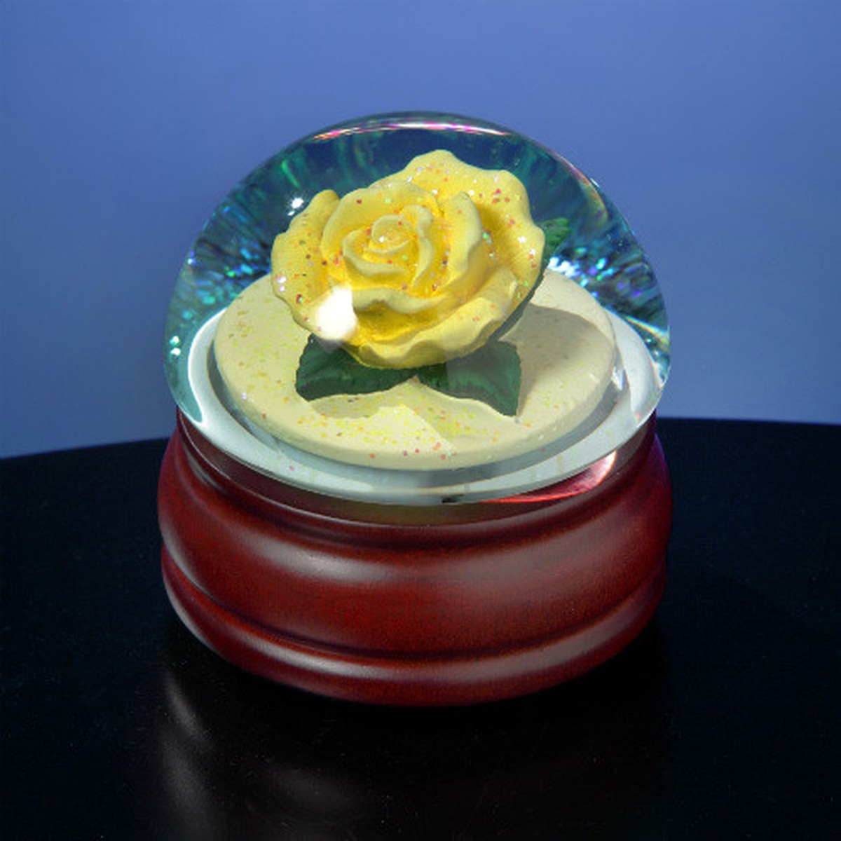 4.5″ Musical You Are My Sunshine Yellow Rose Mushroom Water Globe Glitterdome