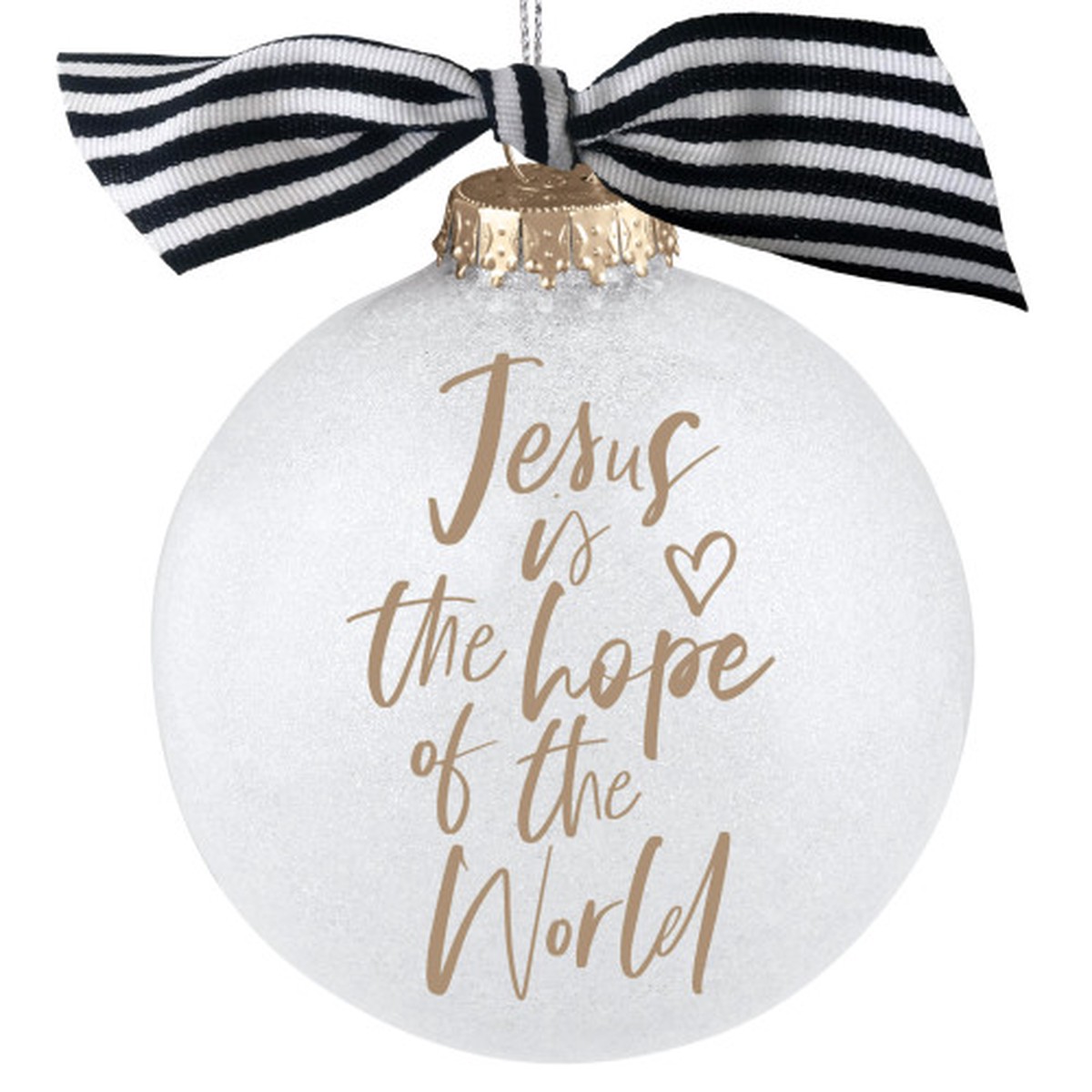 Glittered “Jesus Is” Glass Christmas Ball Ornament – 4″ – White and Brown