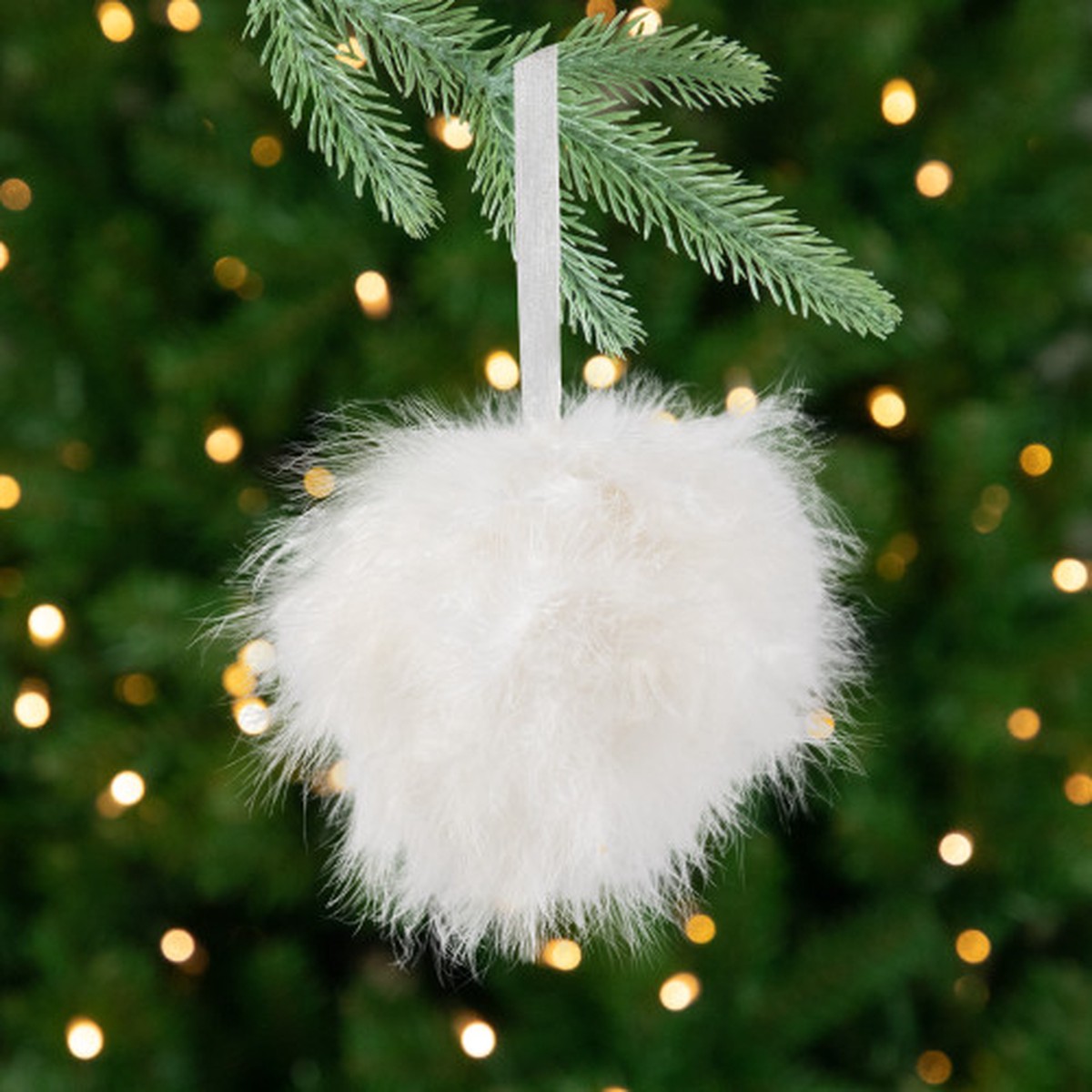 Wispy Feather Christmas Ball Ornament – 6″ – White