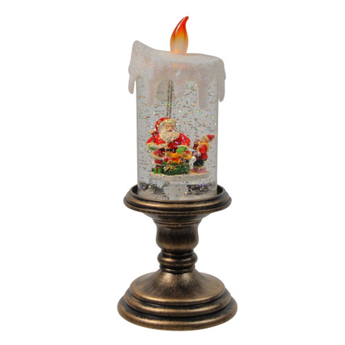 11″ LED Lighted Santa Claus Christmas Flickering Candle Glitter Dome