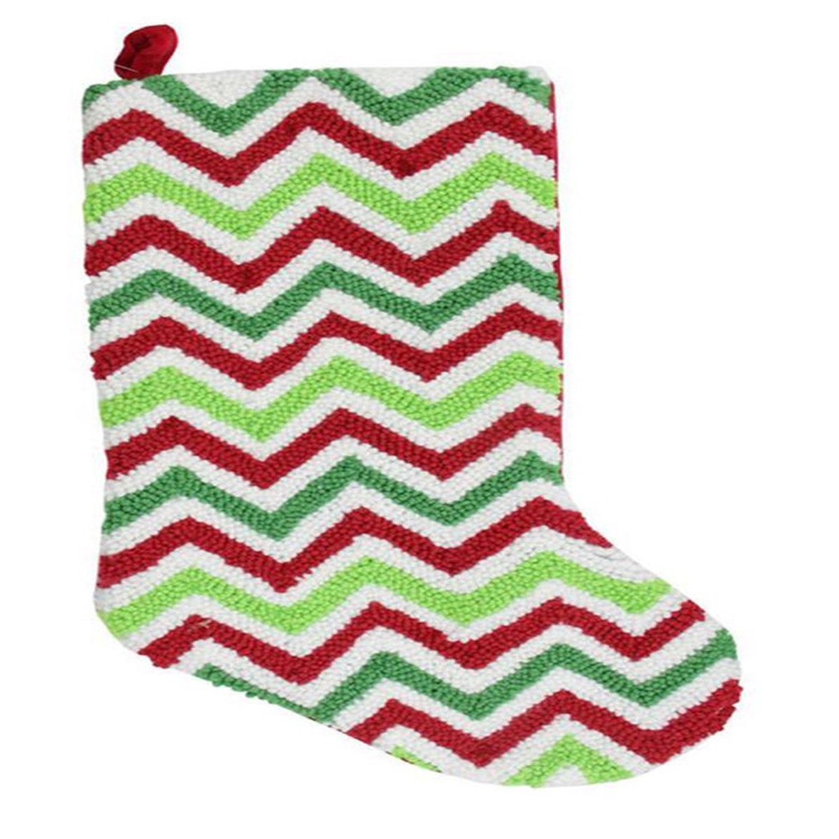 21" Plush Loop Knit and Velveteen Red, White and Green Chevron Patterned Christmas Stocking