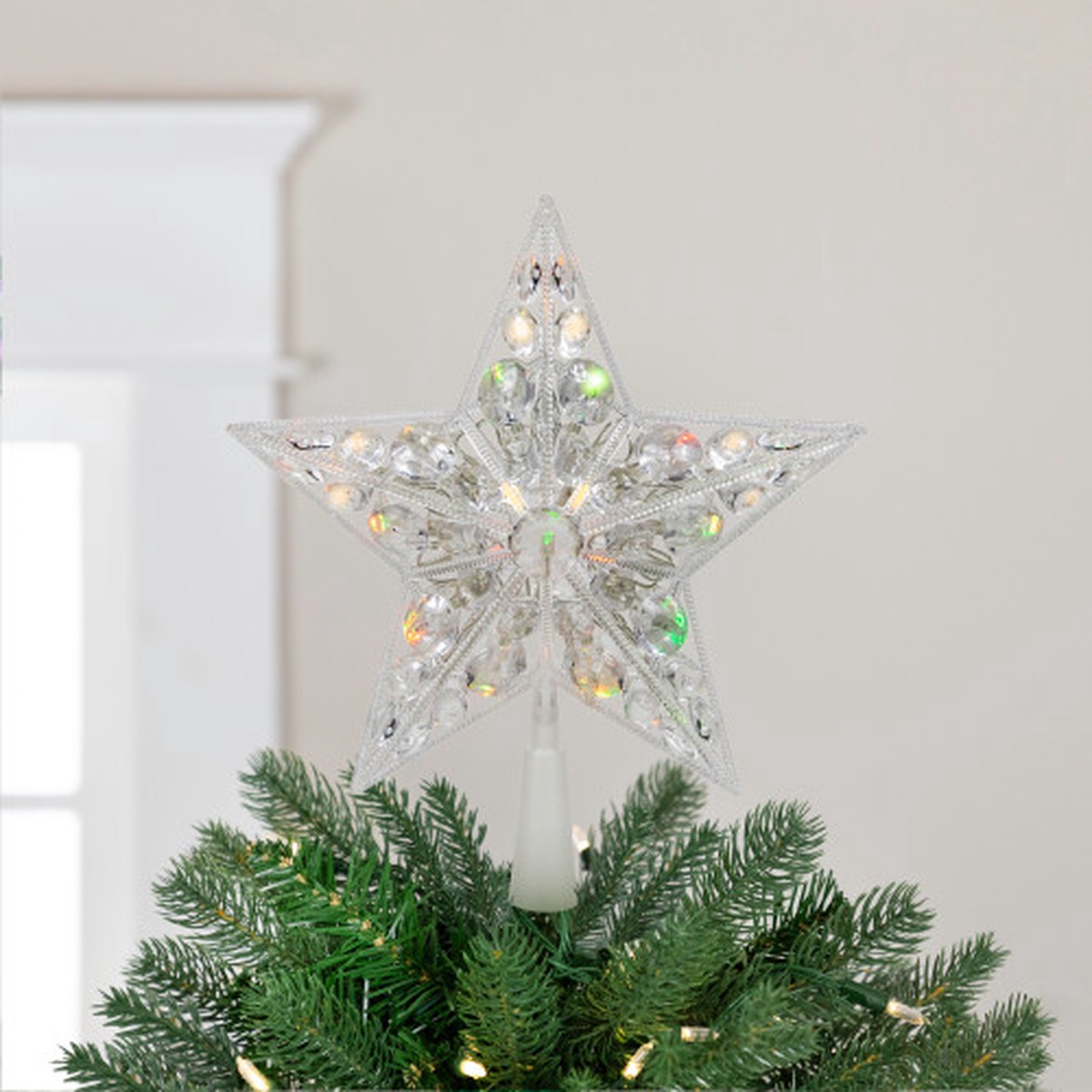 LED Lighted Color Changing Jeweled Star Christmas Tree Topper – 9.5″