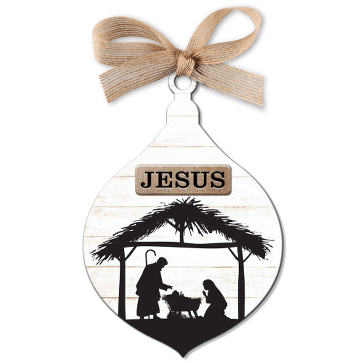 Nativity Scene Hanging Christmas Ornament – 4.5″ – White and Black