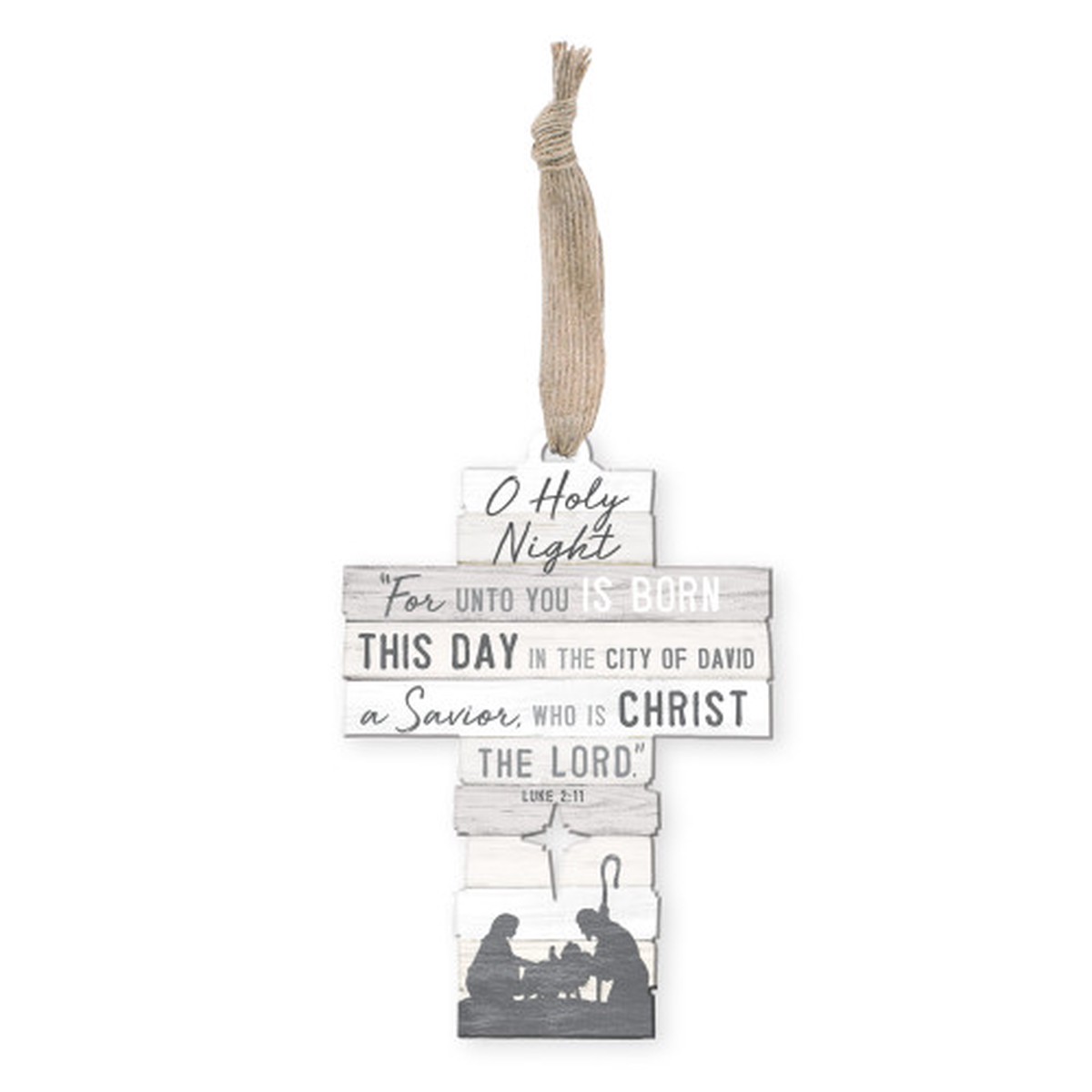 O Holy Night Cross Christmas Ornament – 5″ – Gray and Brown