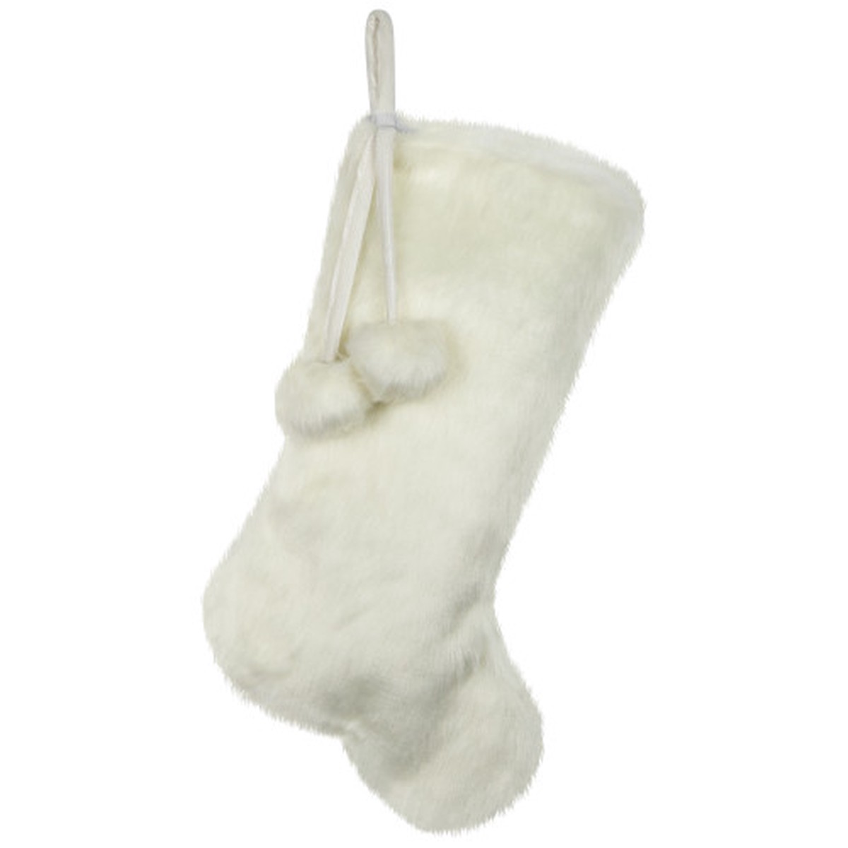 Polar Bear Faux Fur Christmas Stocking with Pom Poms – 20.5″ – White