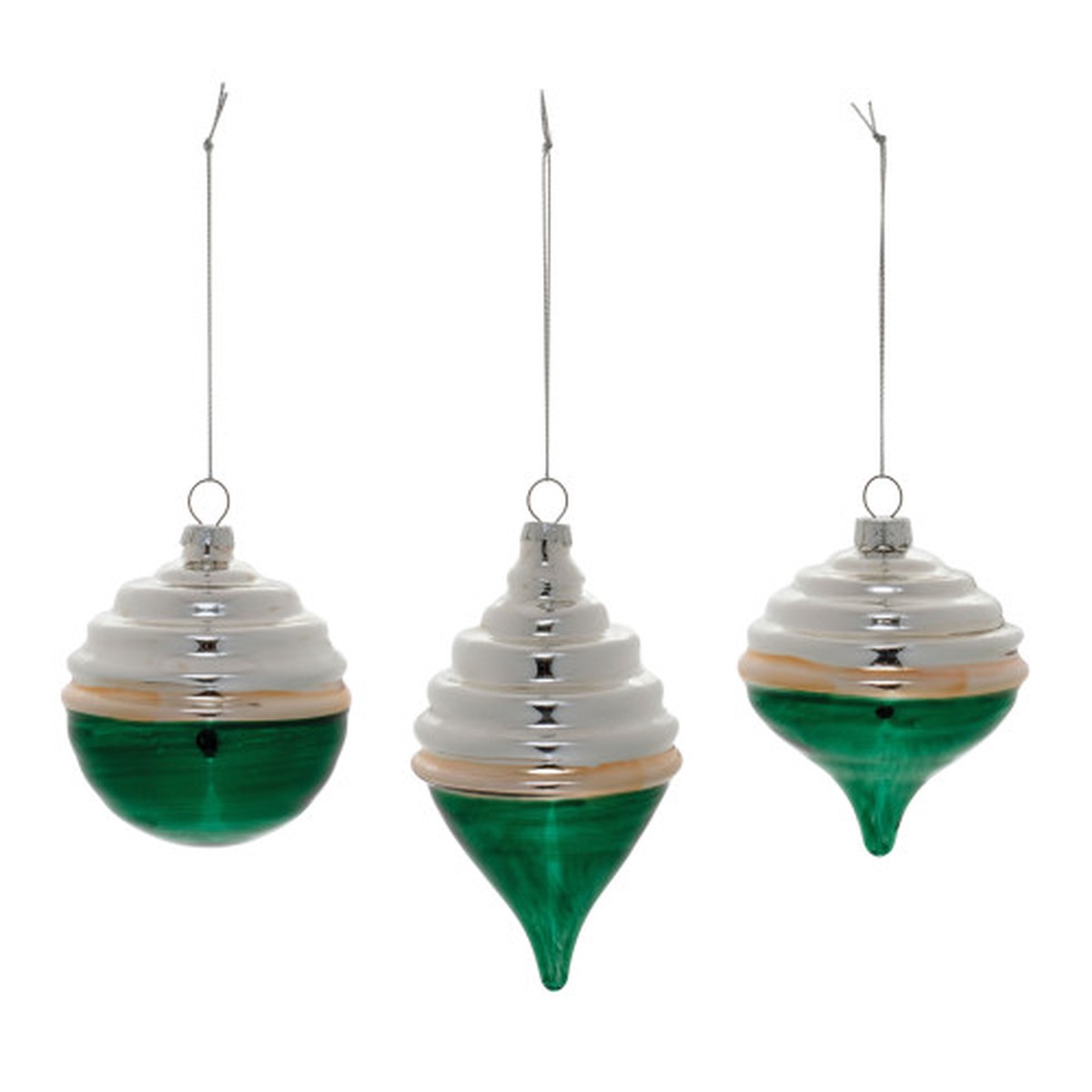 Two-Tone Tiered Glass Christmas Ornaments – 6″ – Green and White – 12ct