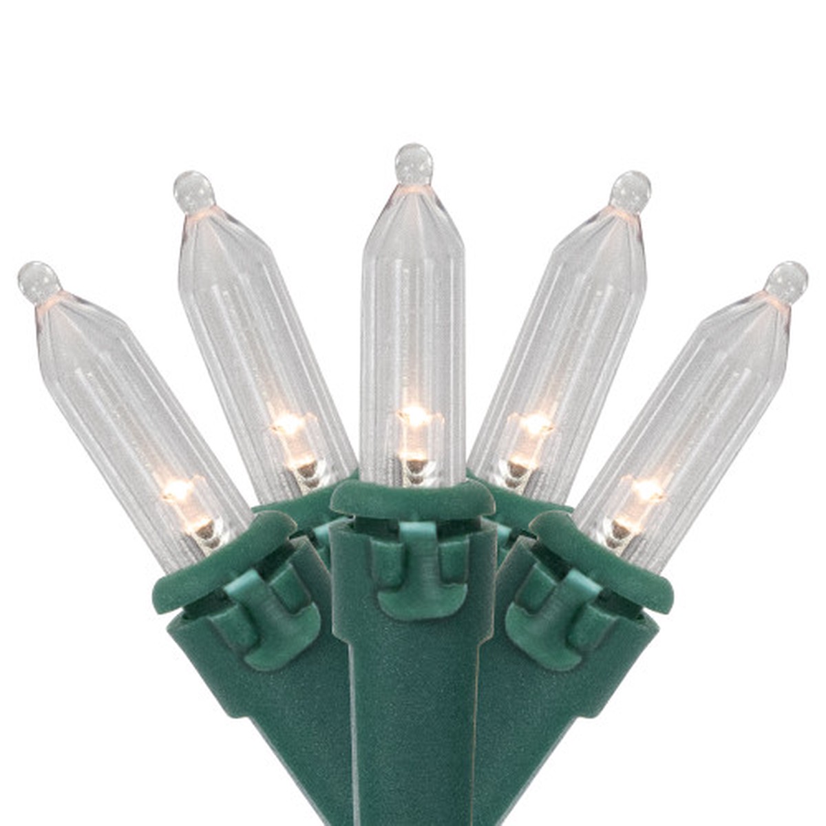 Warm White LED 8 Function Mini Christmas Lights – 4 Spacing – Green Wire – 50ct
