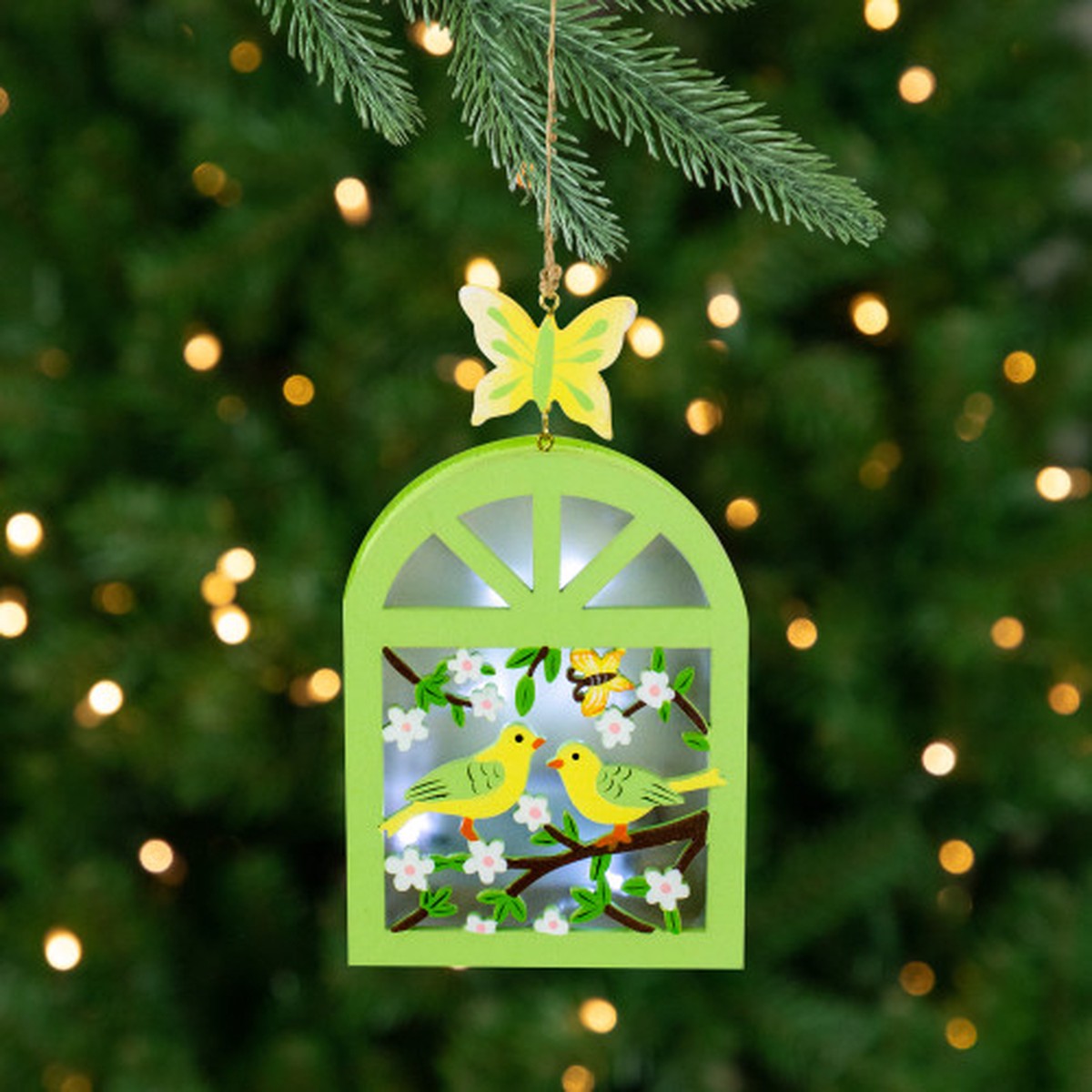 Wooden Songbird Easter LED Shadow Box Ornament Battery Operated – 6″”