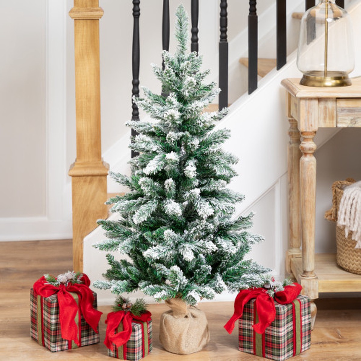 3.5′ Frosted Pine Artificial Christmas Tree in Burlap Base – Unlit