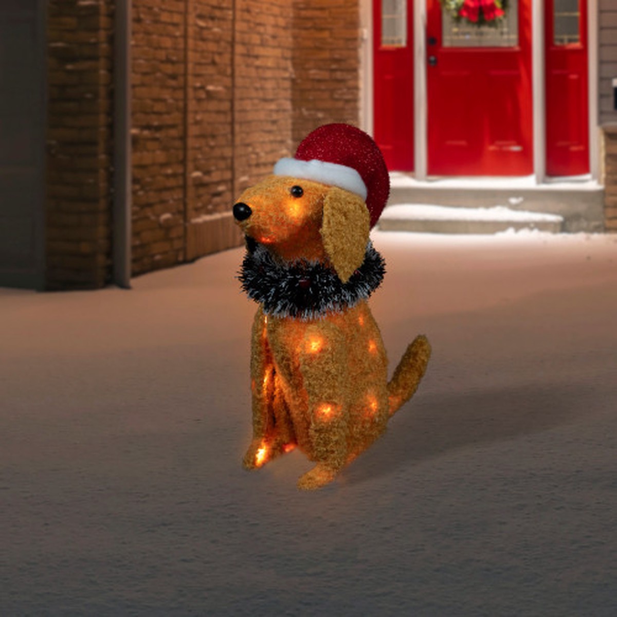 3D Lighted Sitting Dog Outdoor Christmas Decoration – 17.75″ – Clear Lights