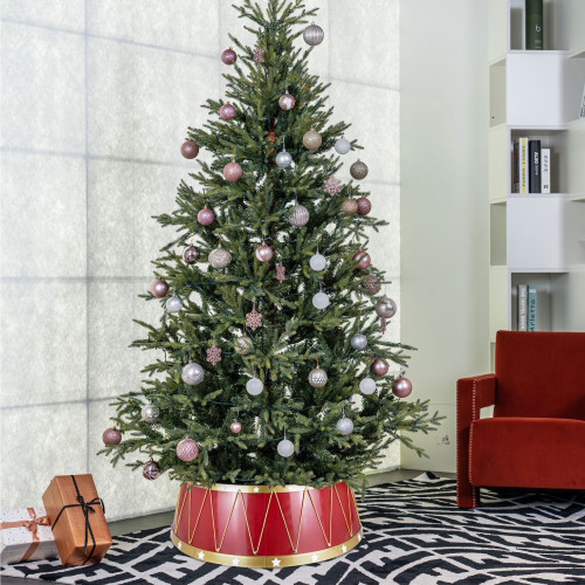 Drum-Style Christmas Tree Collar – 25.5″ – Red and Gold