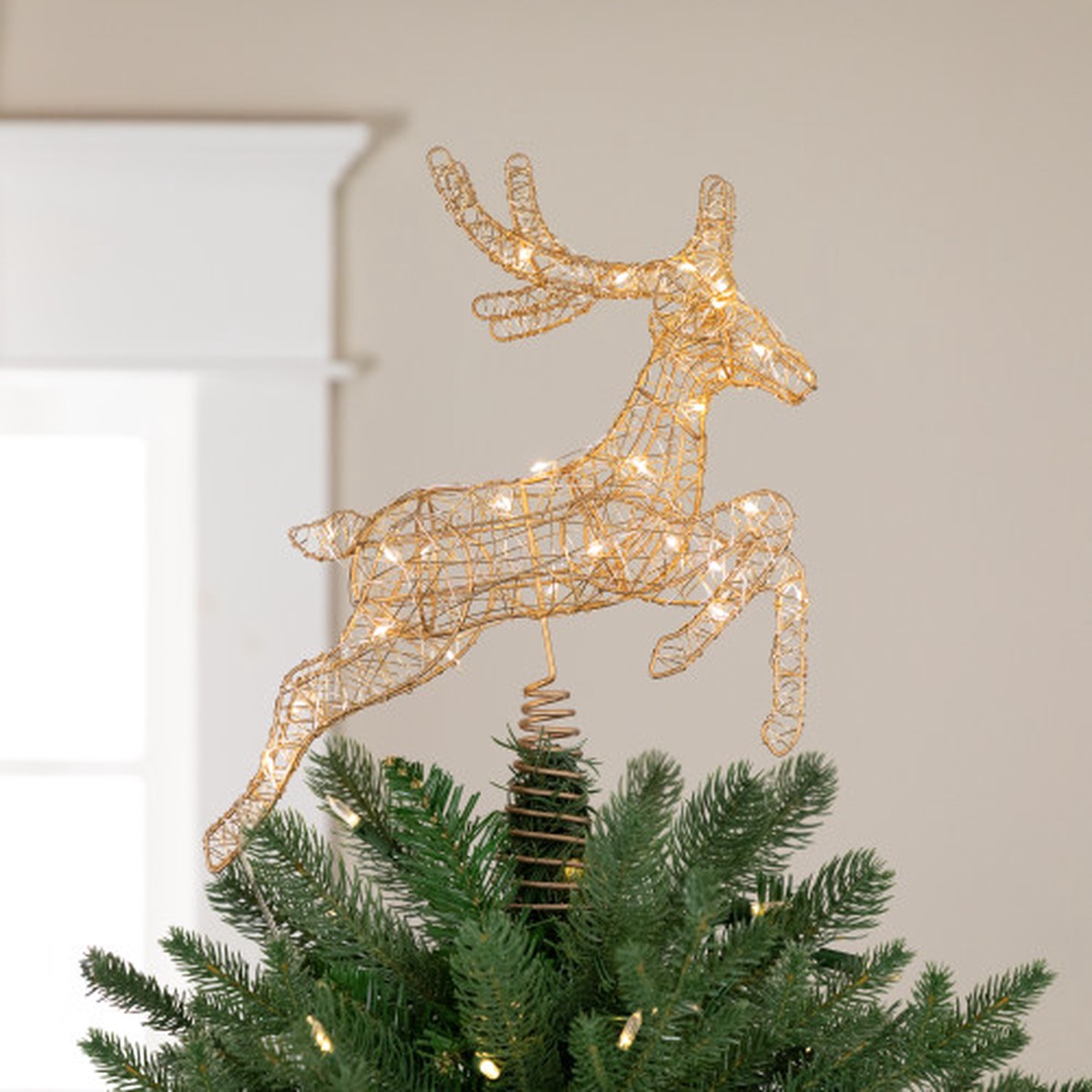 LED Lighted Reindeer Christmas Tree Topper – 13″ – Gold – Warm White Lights