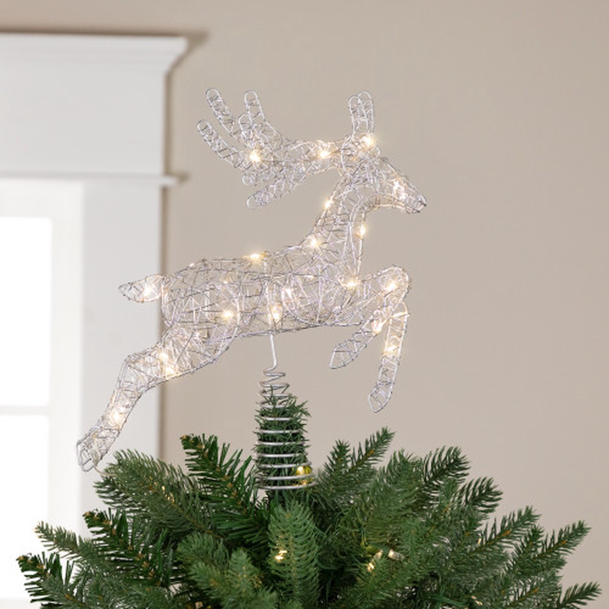 LED Lighted Reindeer Christmas Tree Topper – 13″ – Silver – Warm White Lights