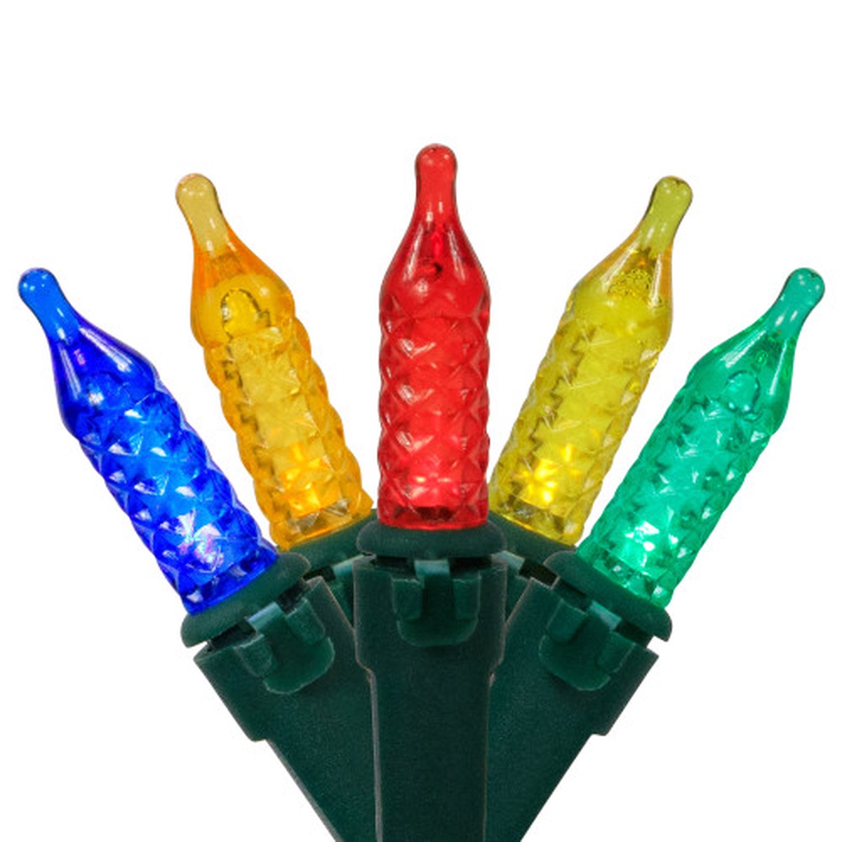 MultiColor LED M5 Faceted 8 Function Christmas Lights – 4 Spacing – Green Wire – 50ct