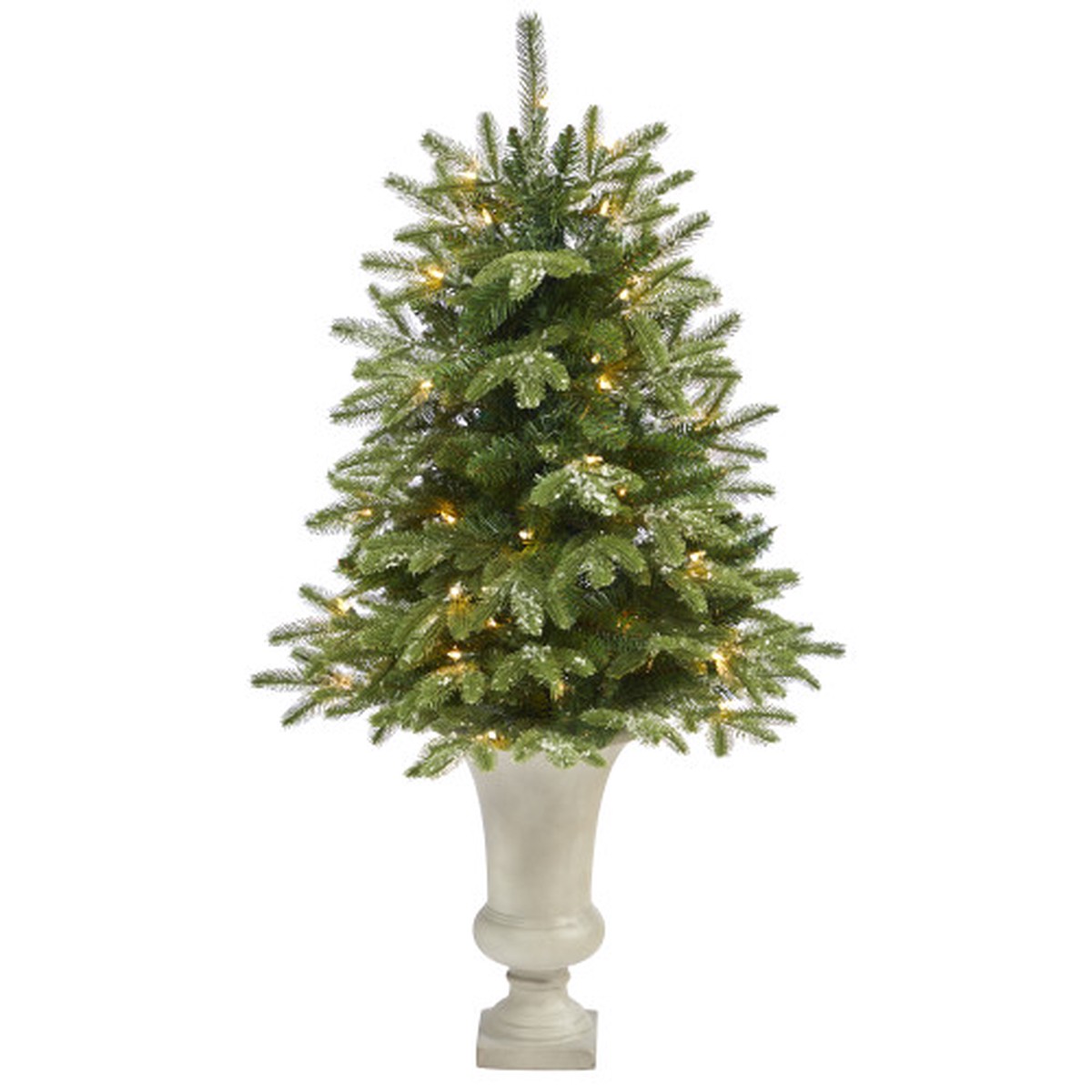 Pre-Lit Potted Snowed Teton Fir Artificial Christmas Tree – 3.5′ – Clear Lights